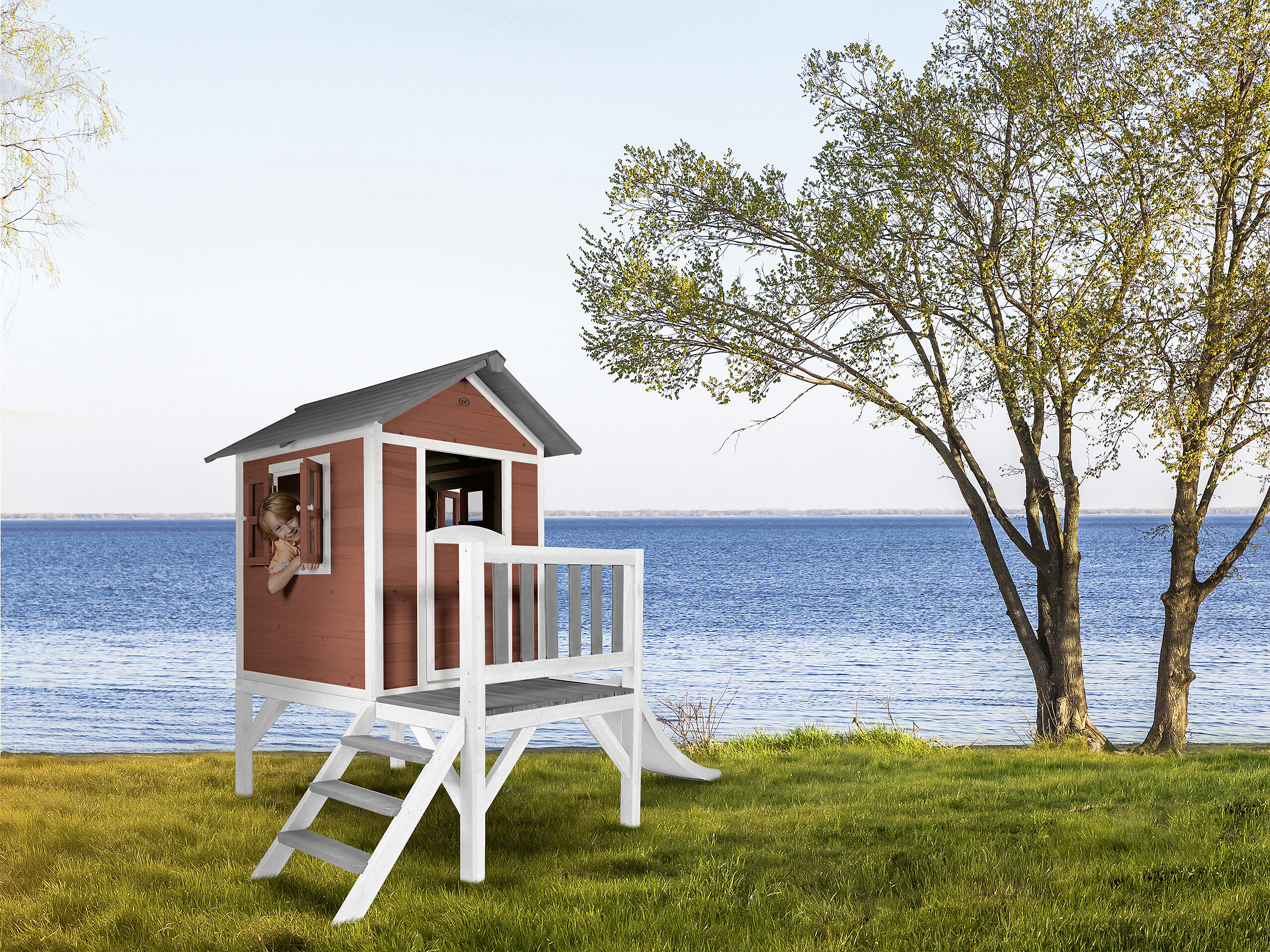 AXI Spielhaus Lodge XL rot B/H/L: ca. 240x189x167 cm