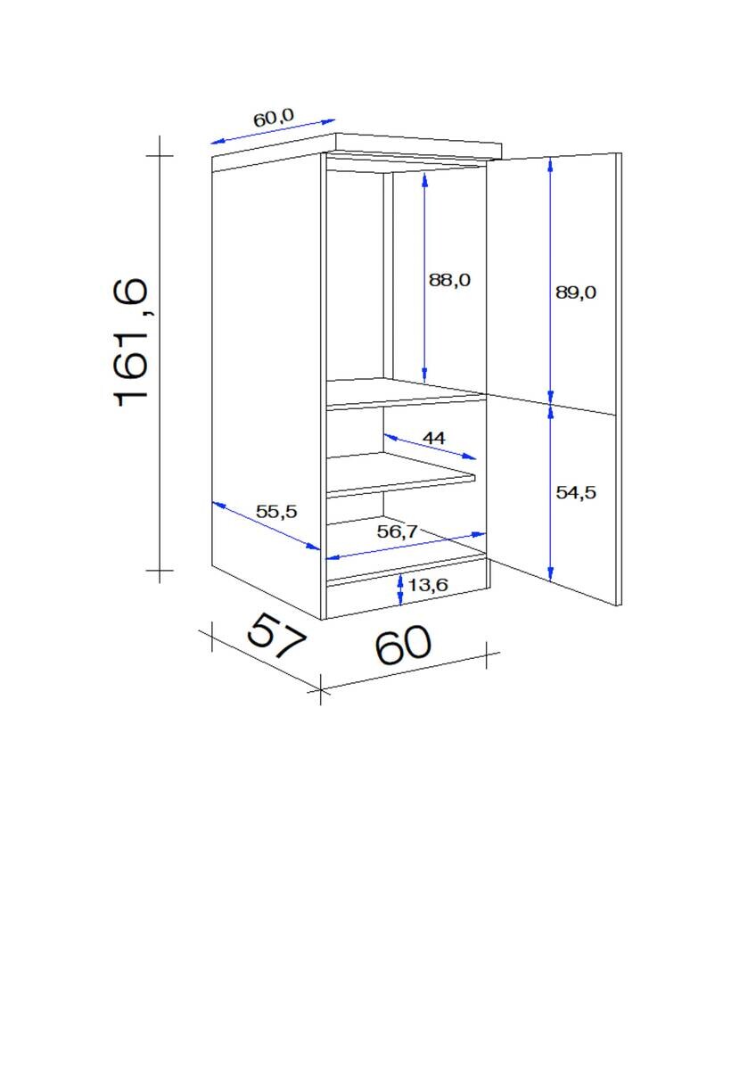 Kühlumbauschrank Elva anthrazit B/H/T: ca. 60x162x60 cm