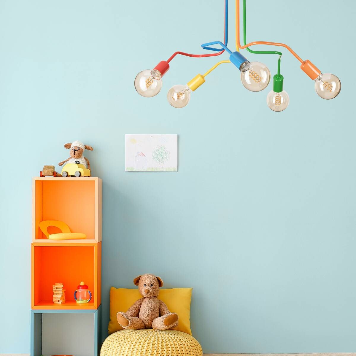 Lamkur Hängeleuchte Domino mehrfarbig Stahl B/H/L: ca. 59x40x59 cm E27 5 Brennstellen