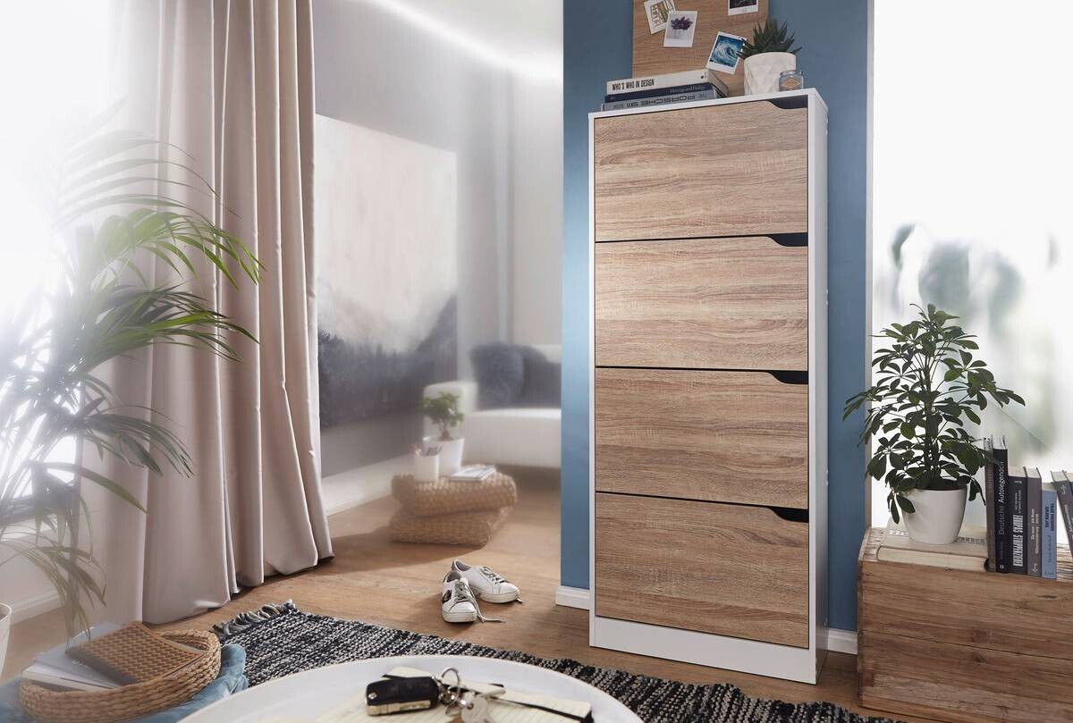 Schuhschrank Eiche Sonoma Nachbildung weiß B/H/T: ca. 60x150x24 cm