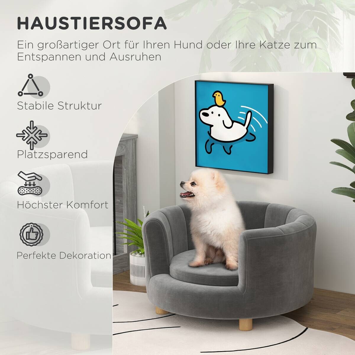 PawHut Hundesofa grau Polyester B/H/L: ca. 64x37x65 cm