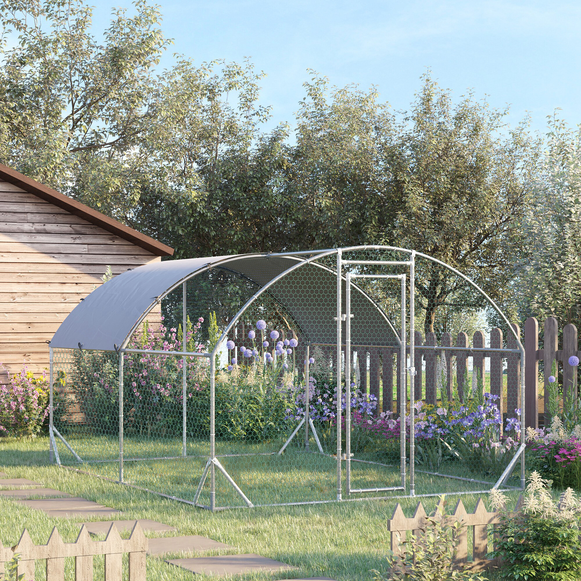 PawHut Hühnerstall silber Polyester B/H/L: ca. 380x197x280 cm