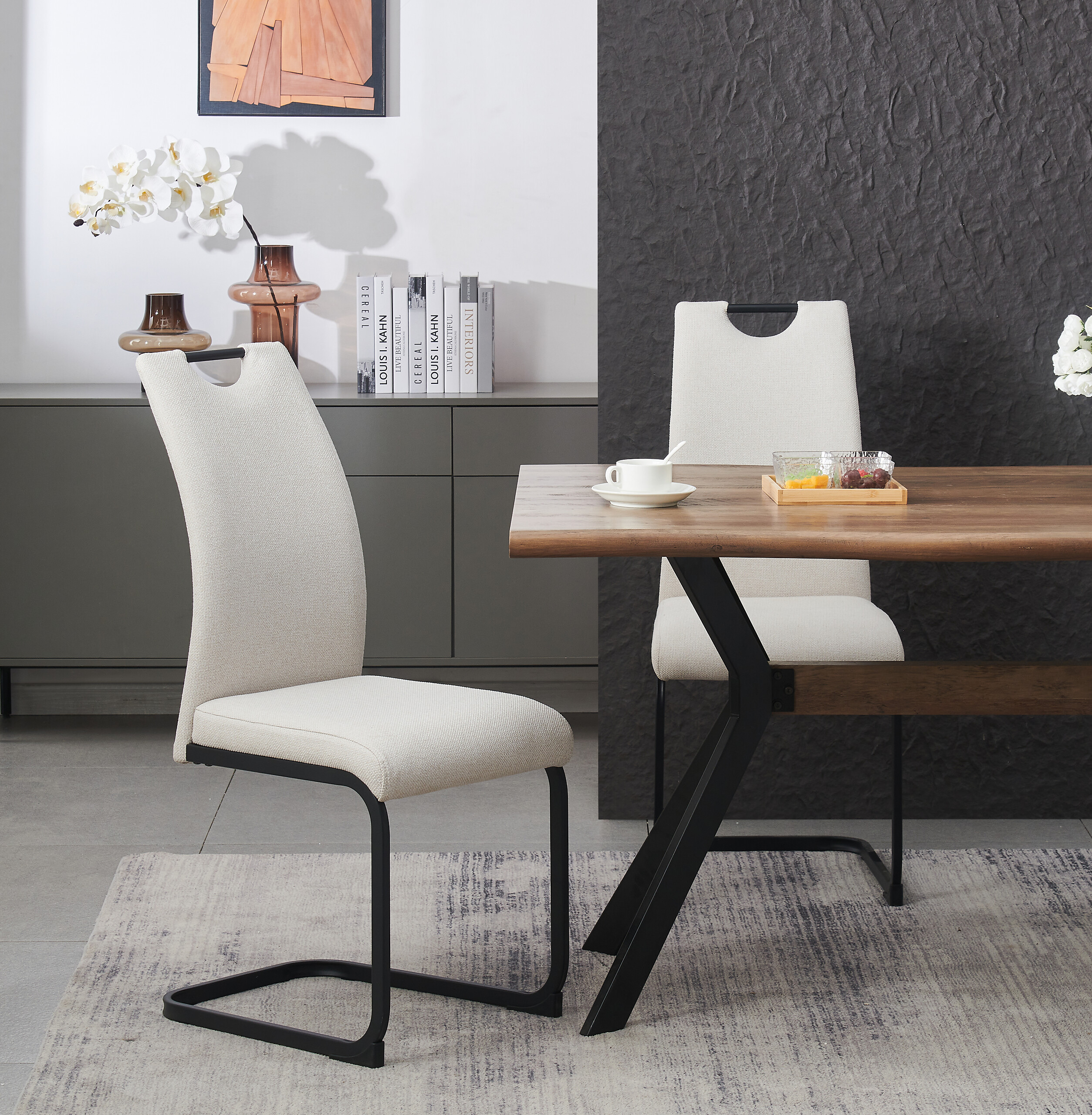 Schwingstuhl HANNA, 2er Set creme Webstoff B/H/T: ca. 43x98x59 cm