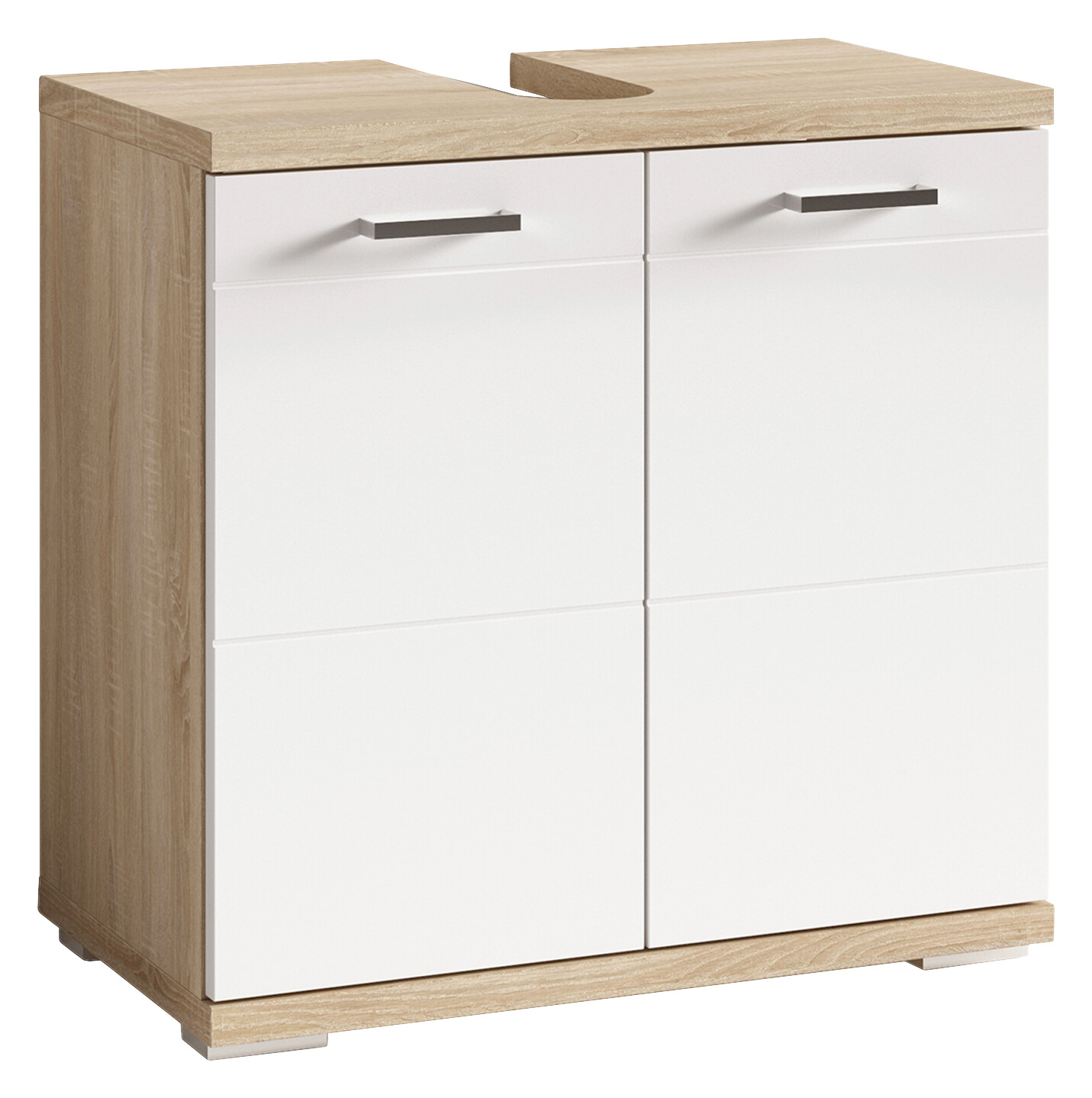 Waschbeckenunterschrank NEBRASKA Eiche Nachbildung weiß Lack Hochglanz silber B/H/T: ca. 60x59x31,5 cm