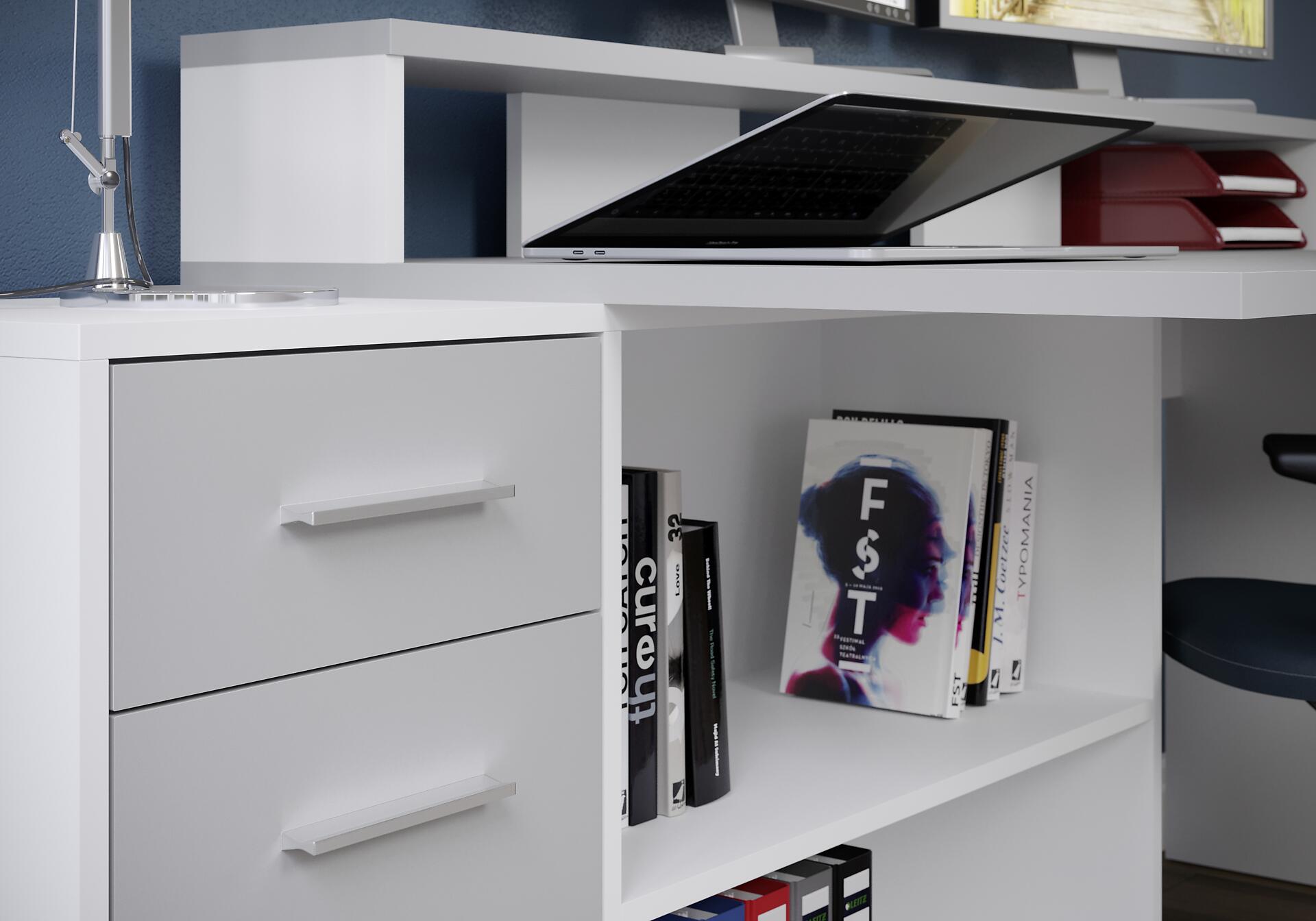 Schreibtisch Gamer hellgrau matt weiß matt B/H/T: ca. 160x92x115 cm