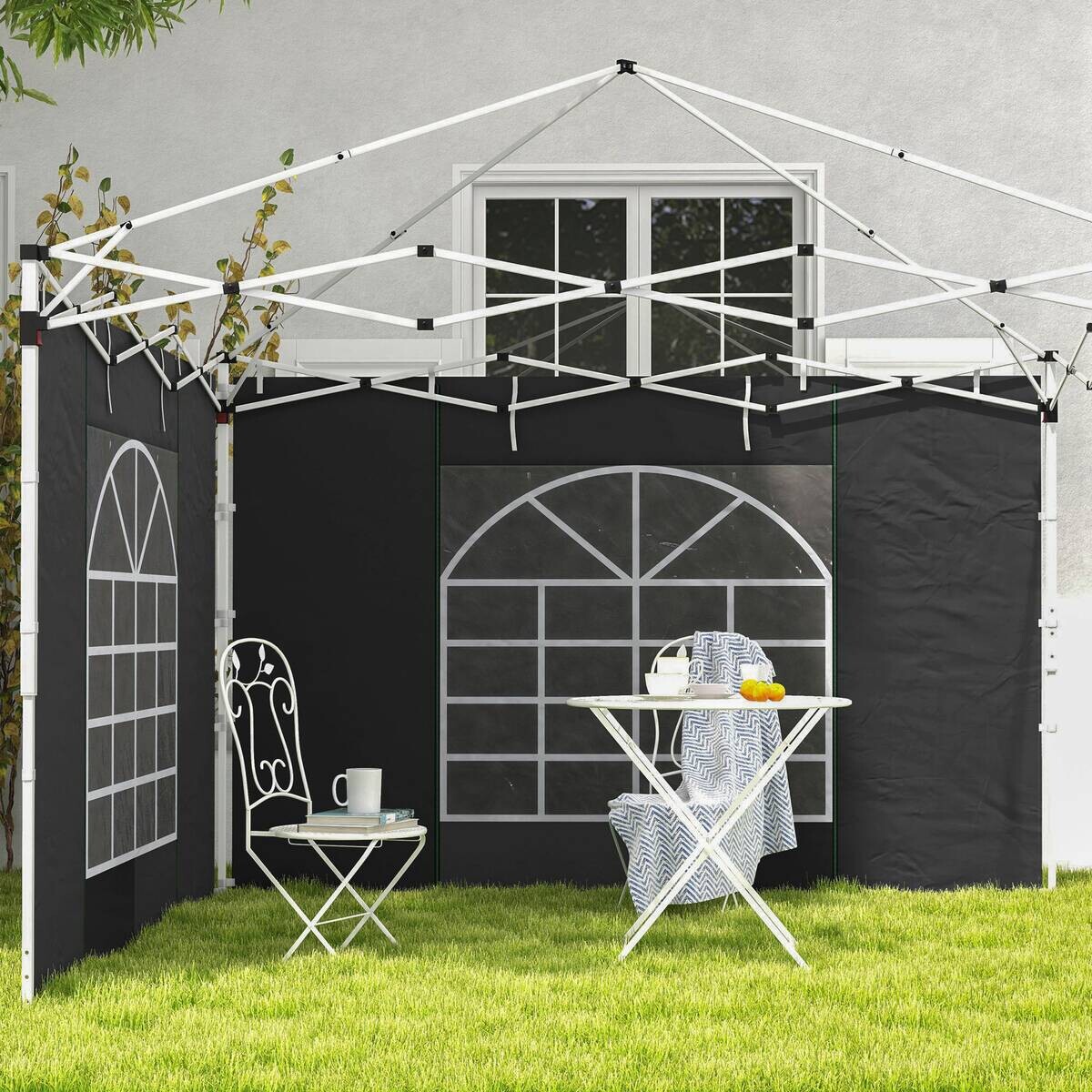 Outsunny Seitenteile für Pavillon schwarz Polyester B/H/L: ca. 295x195x0,01 cm