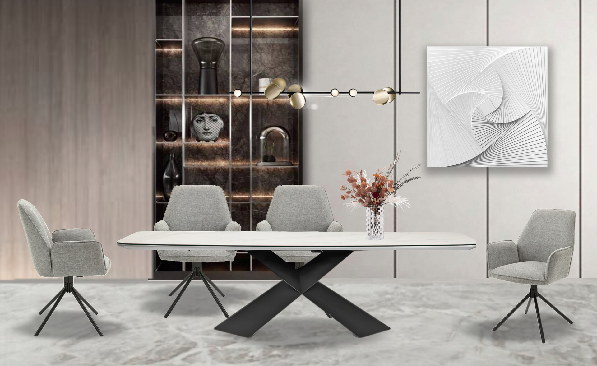 Stuhl BLAIR 2er-Set hellgrau schwarz Webstoff Metall B/H/T: ca. 57x89x61 cm