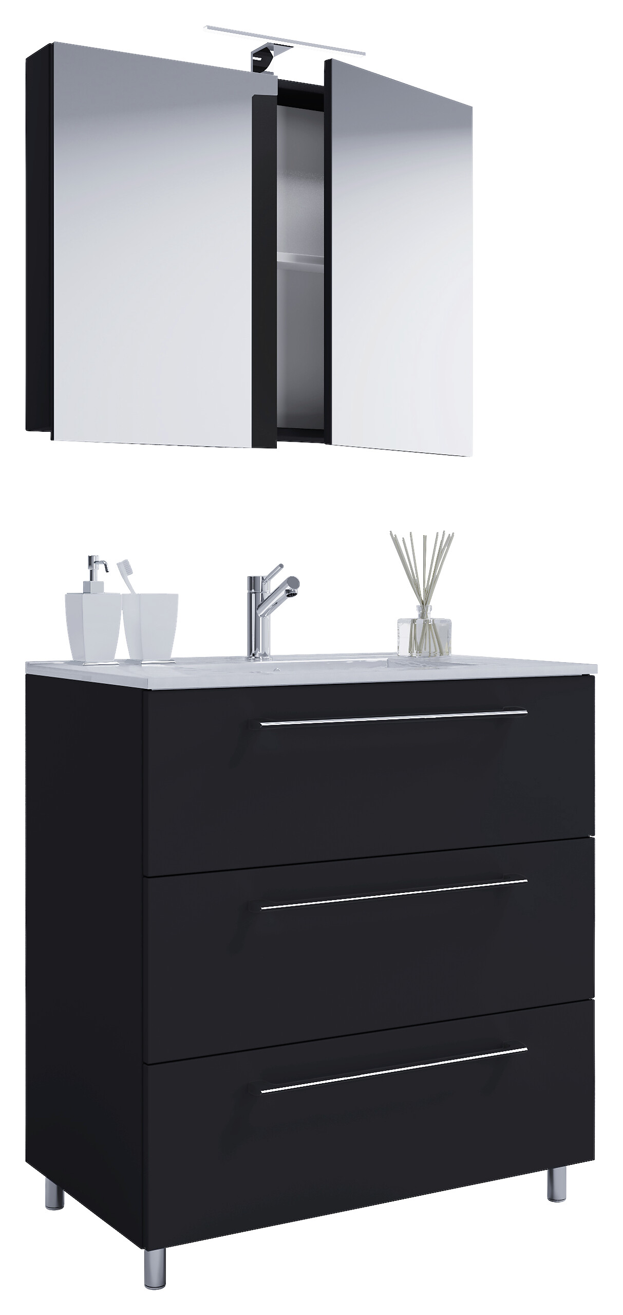 Waschplatz 3tlg-Schubo schwarz B/H/T: ca. 60x86x46 cm Waschplatz 3tlg-Schubo schwarz B/H/T: ca. 60x86x46 cm