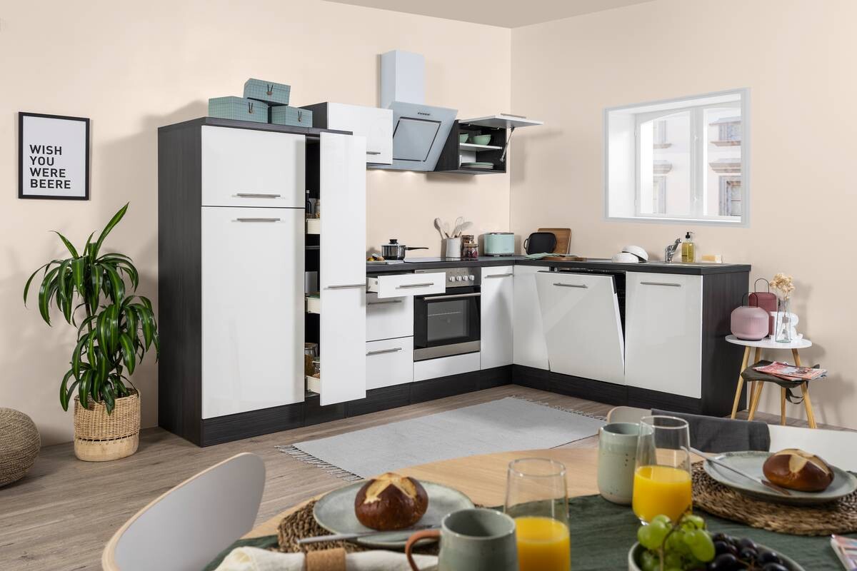 Respekta Winkelküche Amanda weiß Hochglanz B/T/L: ca. 290x60x200 cm