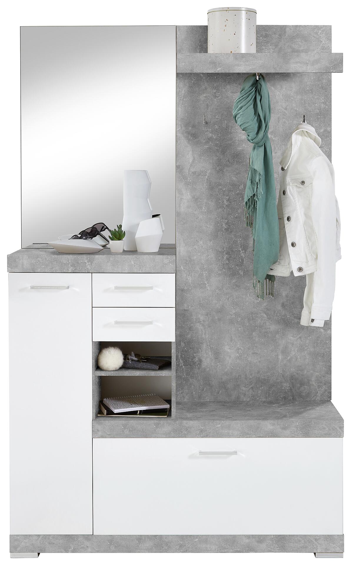 Garderobe  Beton Optik weiß glänzend B/H/T: ca. 120x193,5x35,5 cm
