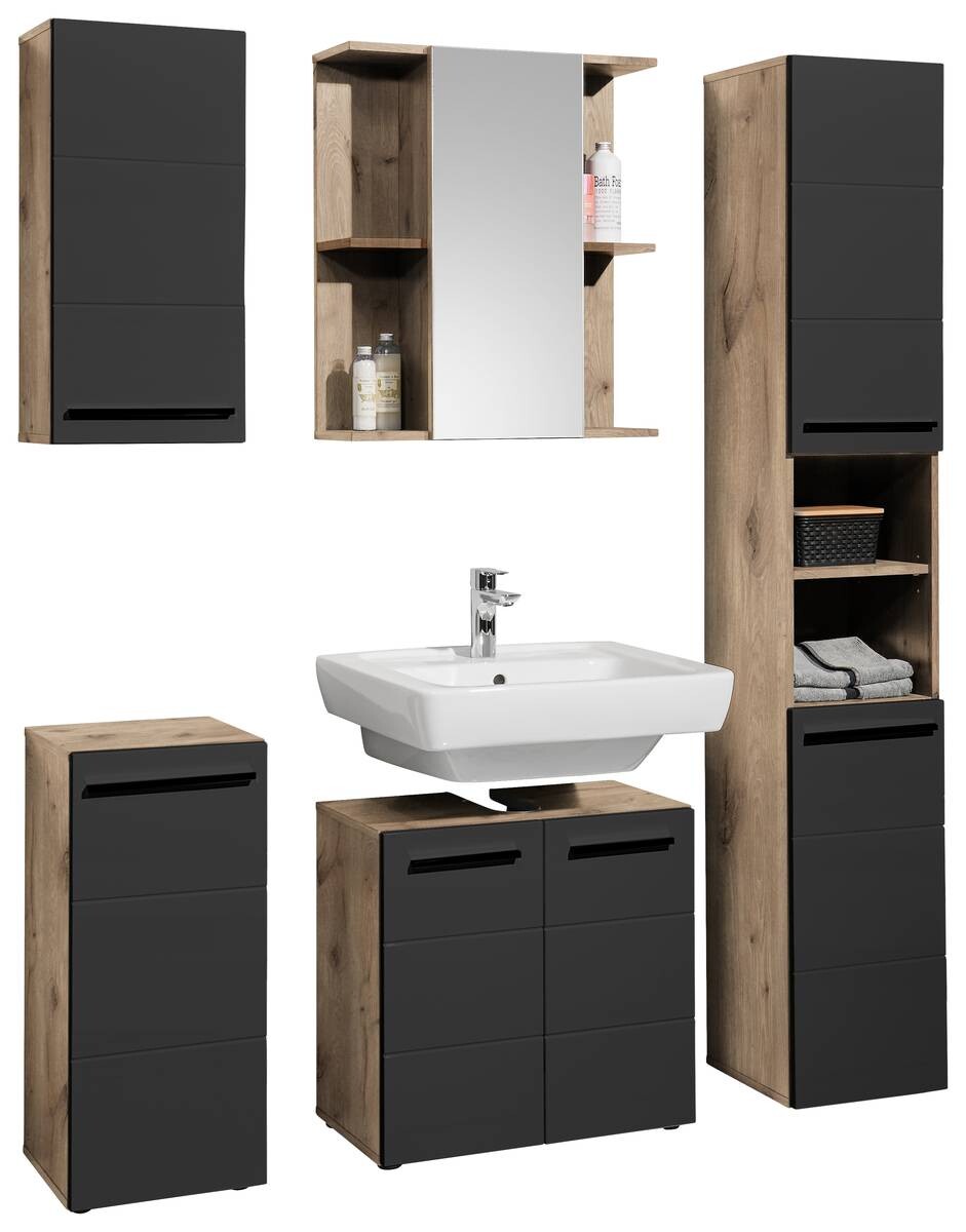 Hochschrank Vista Oak Eiche Viking Nachbildung schwarz matt B/H/T: ca. 34x190x31 cm