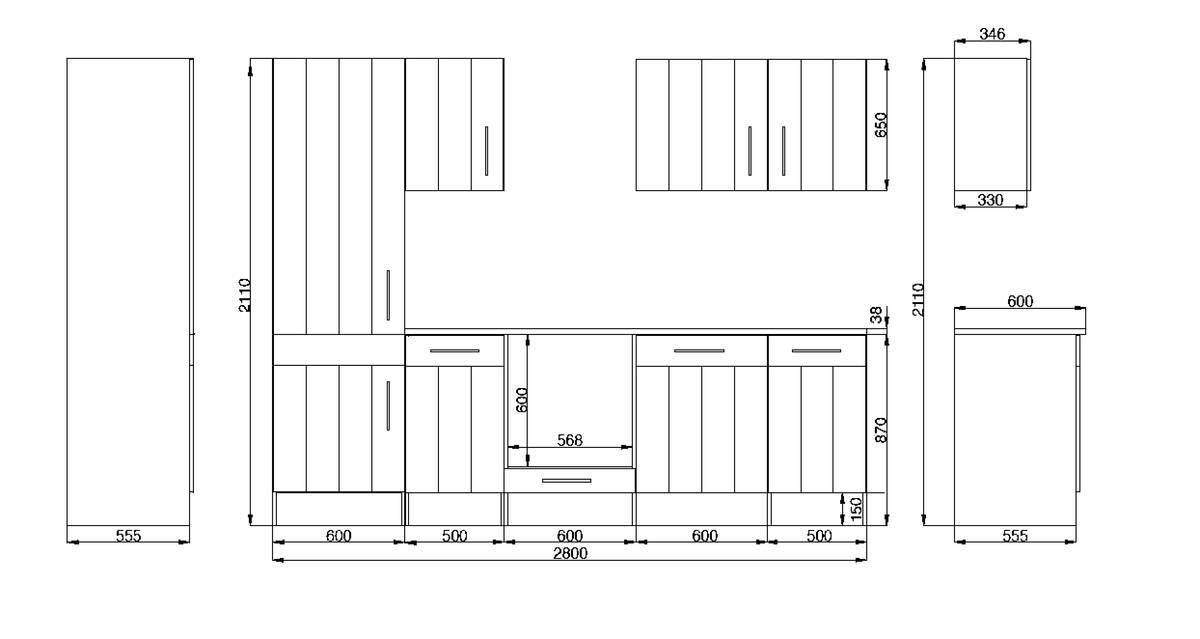 Respekta Küchenblock Premium weiß matt B/H/T: ca. 280x211x60 cm