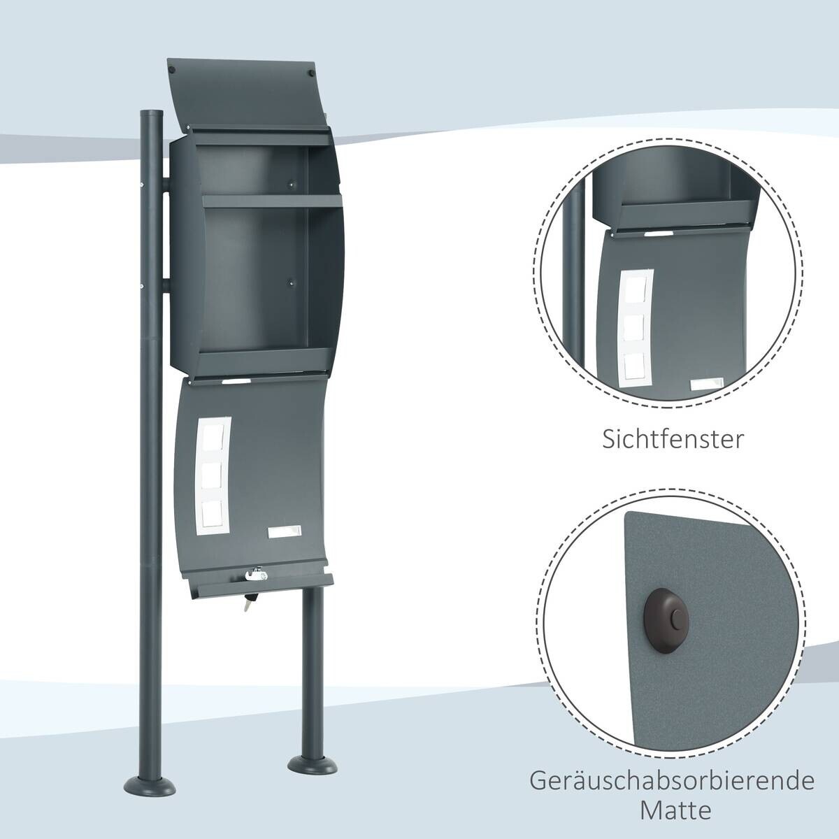 HOMCOM Briefkasten dunkelgrau B/H/L: ca. 15x44x114 cm