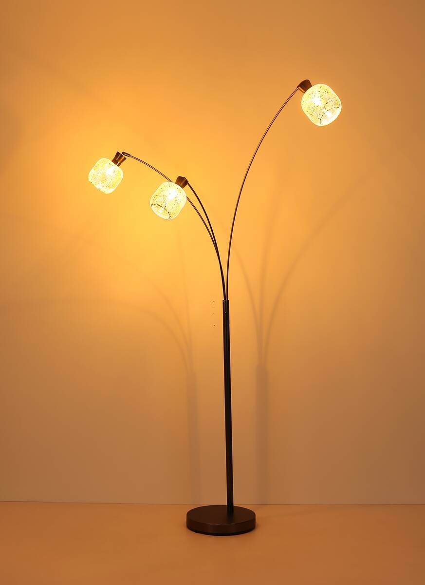 GLOBO Stehleuchte Chrom schwarz Metall Glas B/H/L: ca. 14x133x35 cm 3 Brennstellen