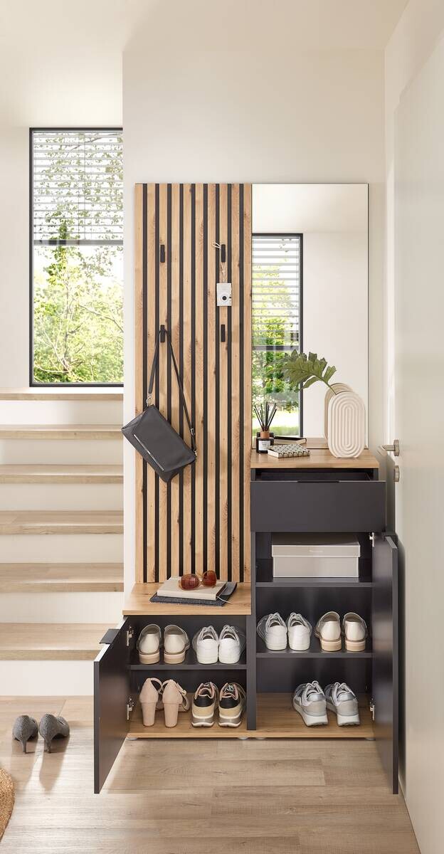 Garderobe Simple anthrazit Eiche Artisan Nachbildung B/H/T: ca. 88x195x35 cm