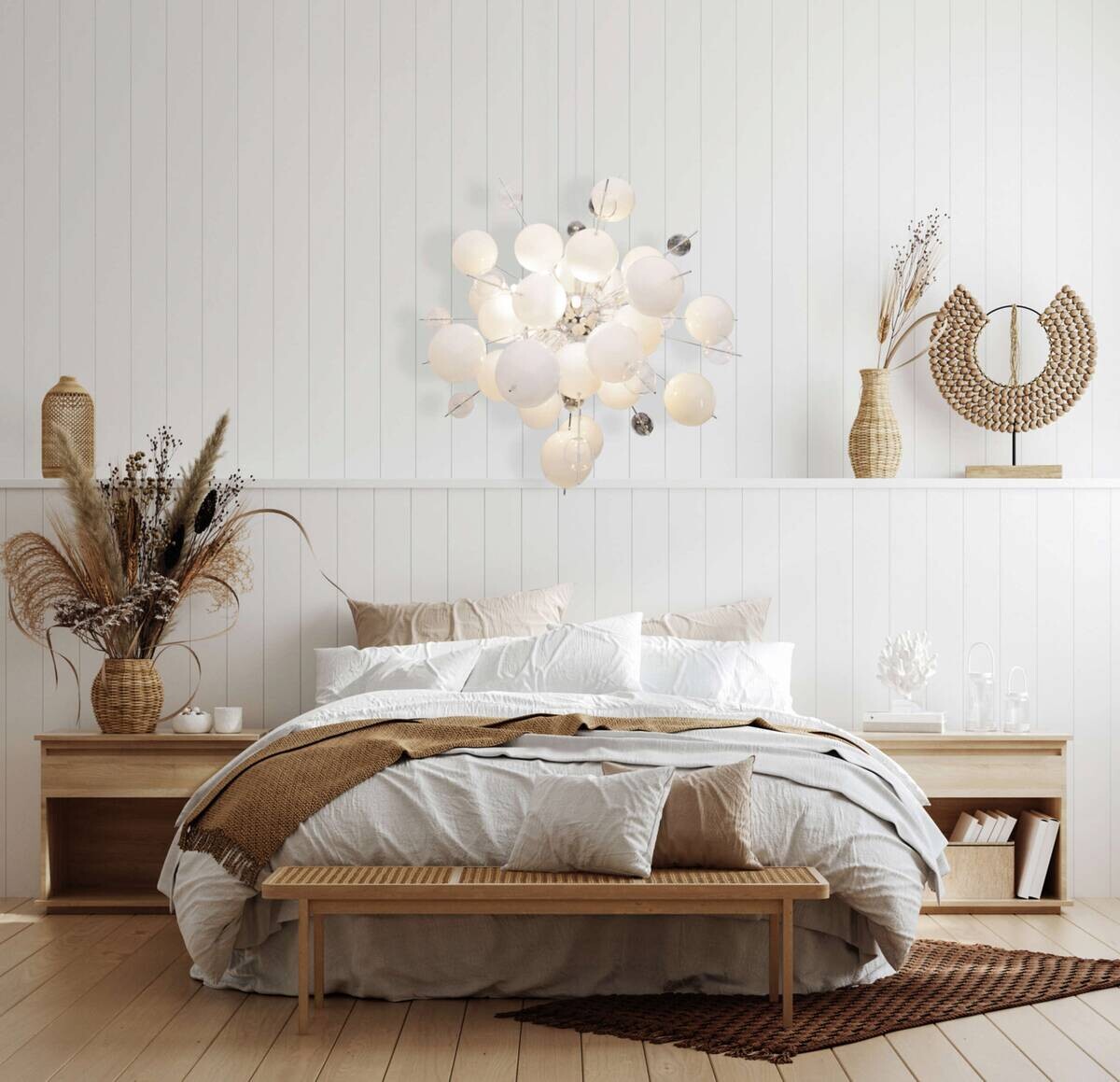 Näve Leuchten Pendelleuchte 7026423 weiß Metall Glas B/H/T: ca. 65x150x65 cm G9 10 Brennstellen