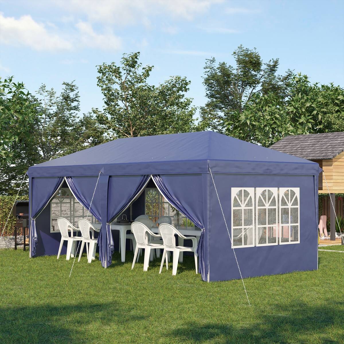 Outsunny Pavillon blau Stahl B/H/L: ca. 295x270x585 cm