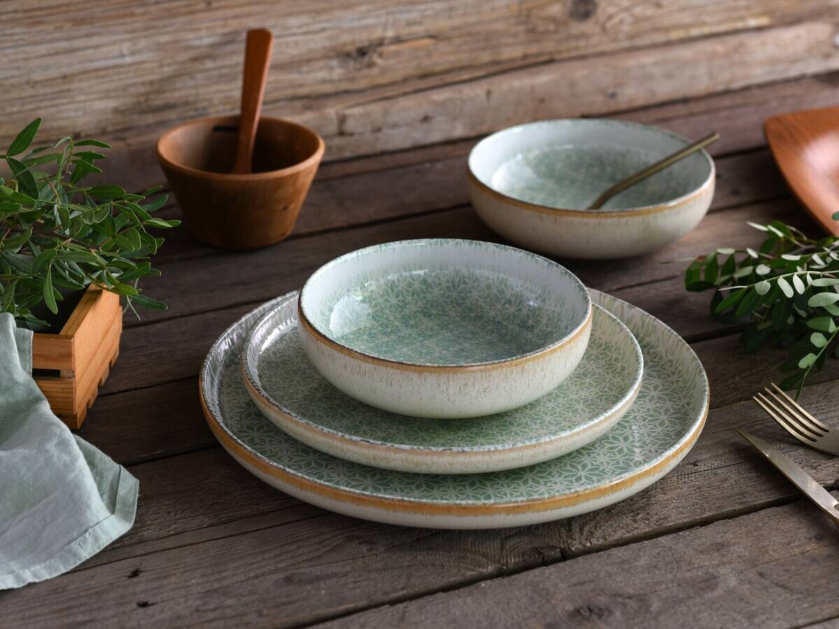 CreaTable Tafelservice Uno Emiliana grün Steinzeug 12 tlg.