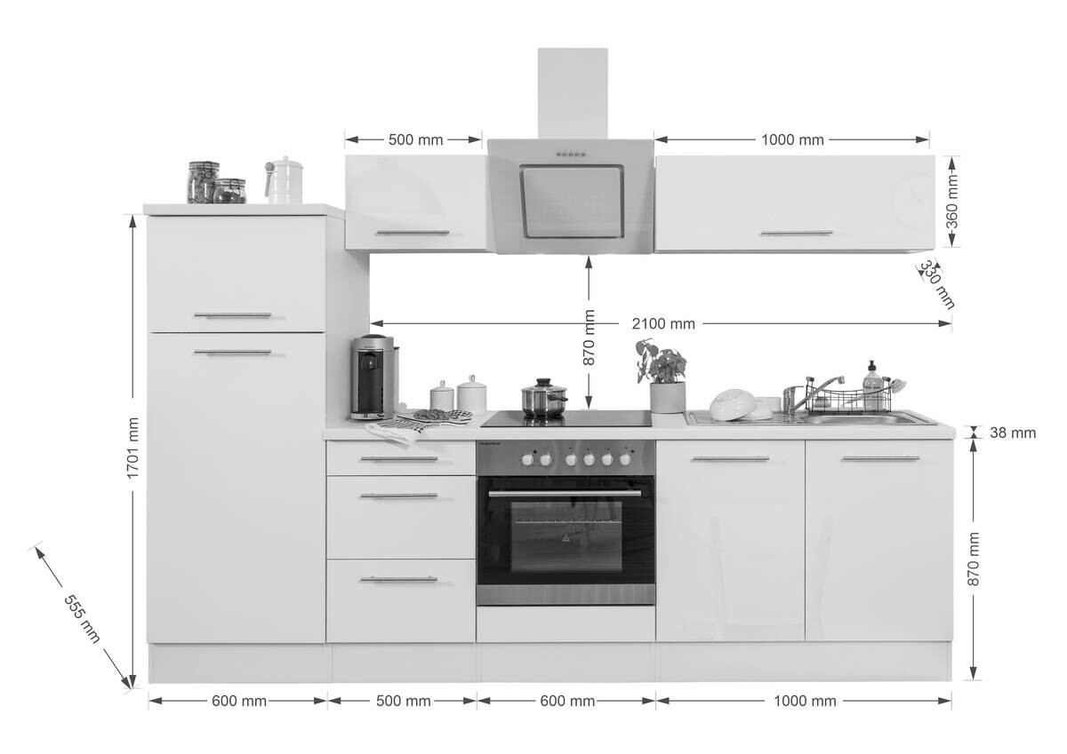 Respekta Küchenblock Premium Eiche Eiche grau Nachbildung B/H/T: ca. 270x200x60 cm