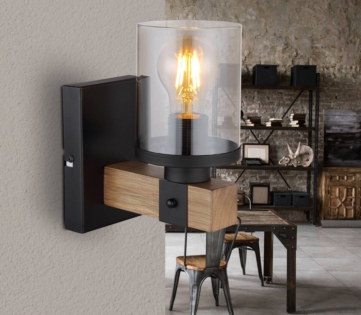 GLOBO Wandleuchte schwarz Rauch Metall Glas B/H: ca. 10x22,5 cm E27 1 Brennstellen