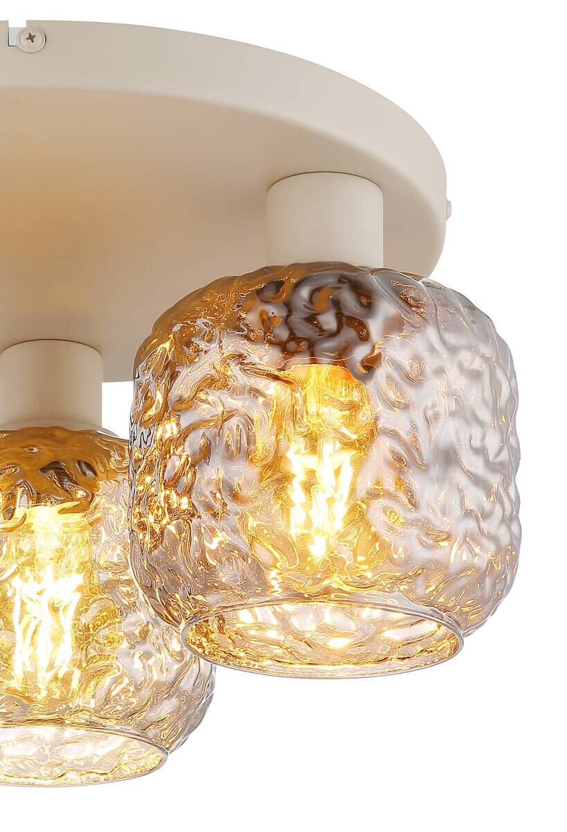 GLOBO Deckenleuchte Rauch beige Glas Metall B/H/L: ca. 34x27,5x34 cm 3 Brennstellen