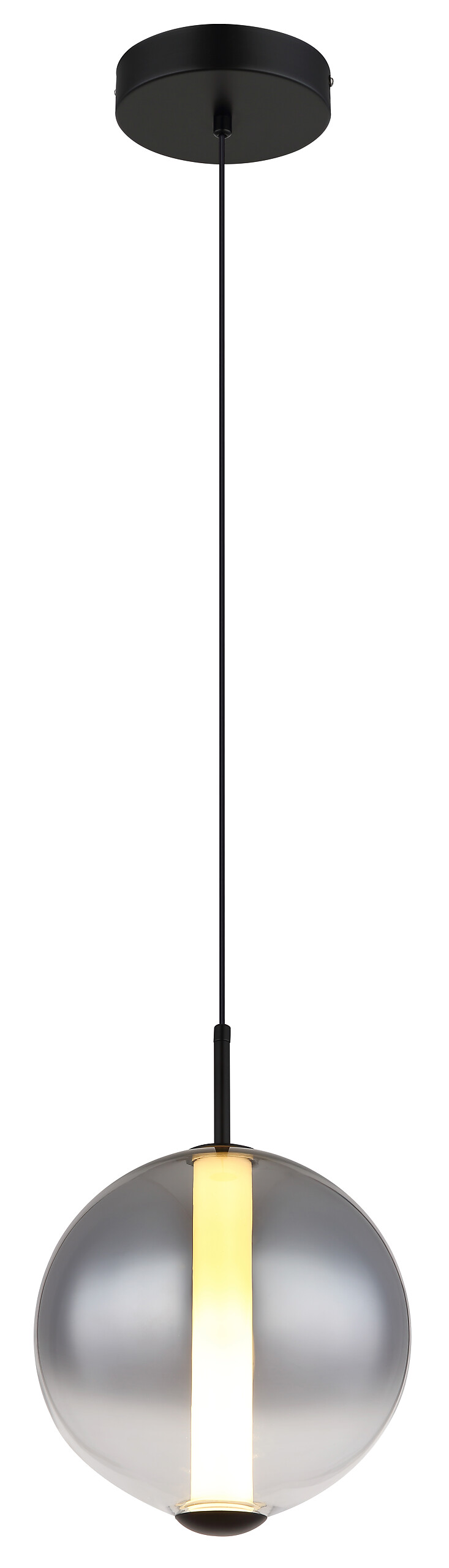 GLOBO Pendelleuchte Rauch mattschwarz Opal Metall Glas H/D: ca. 120x25 cm 1.0 Brennstellen