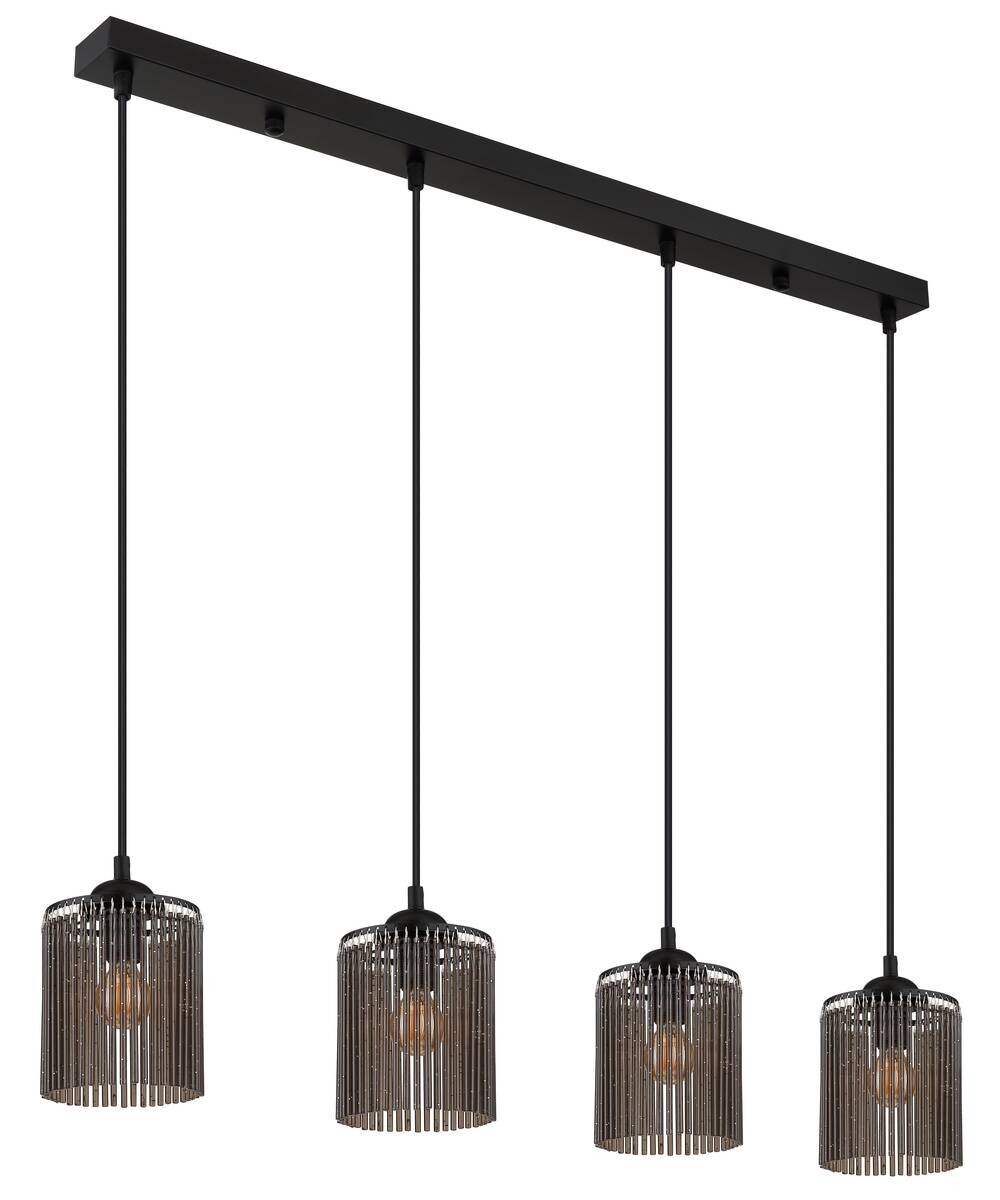 GLOBO Pendelleuchte LEEDS 33080408 schwarz Rauch Metall Kunststoff B/H/L: ca. 87x133x12 cm E14 4 Brennstellen