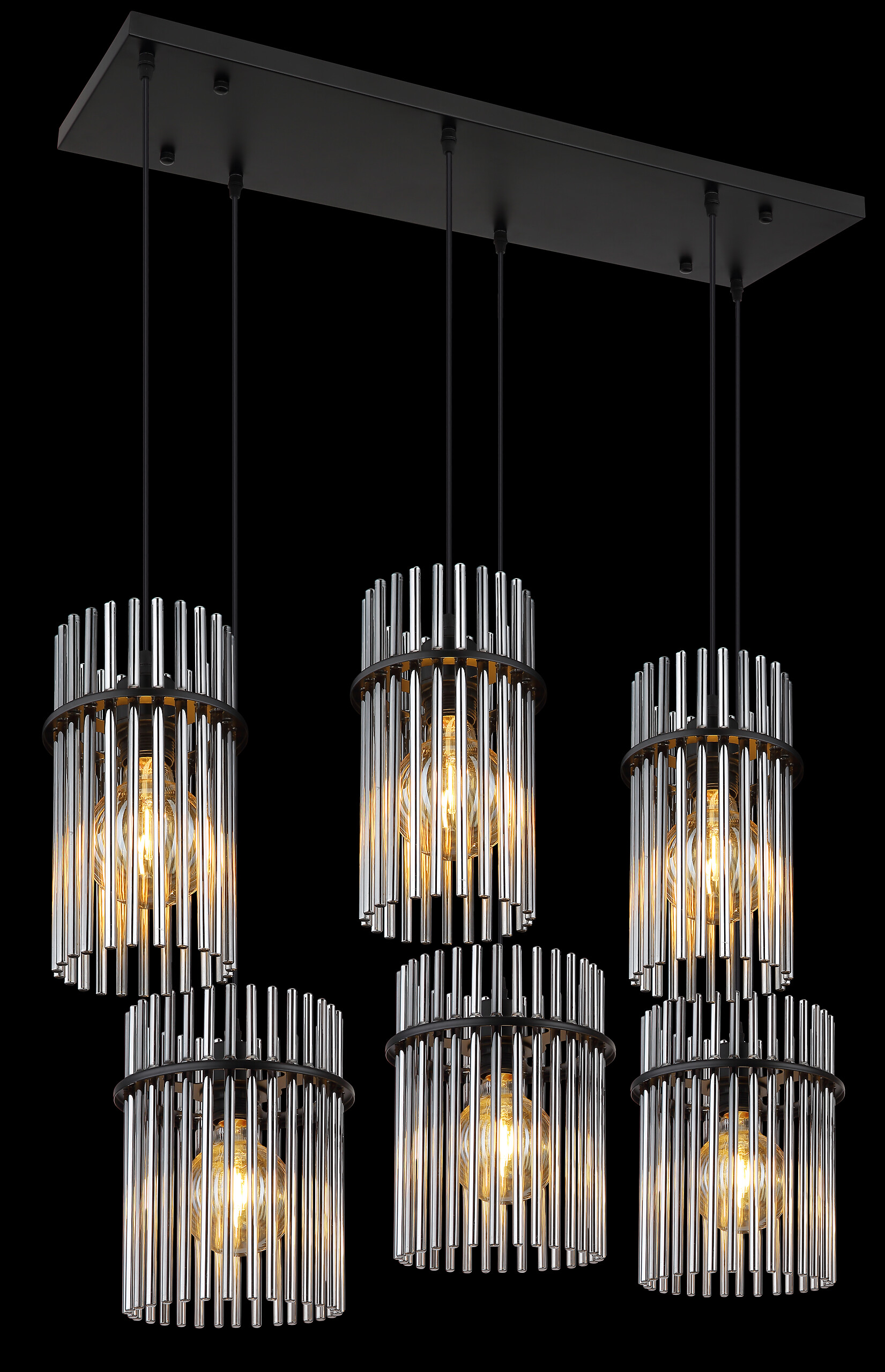 GLOBO Pendelleuchte mattschwarz Rauch schwarz Glas Metall B/H: ca. 92,5x125 cm E27 6 Brennstellen