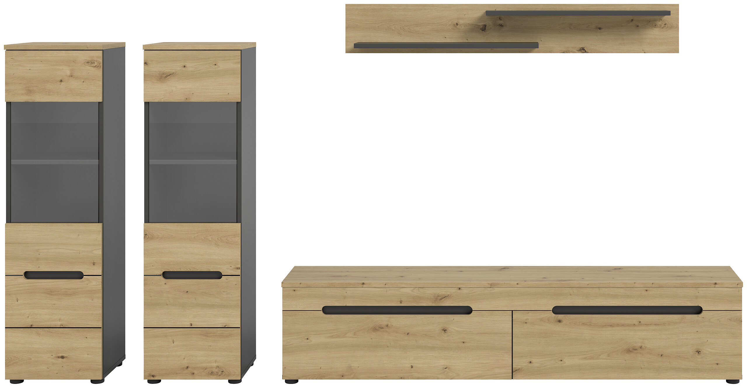 Wohnwand Canu basaltgrau Nachbildung Artisan Oak Nachbildung B/H/T: ca. 272x141x33 cm