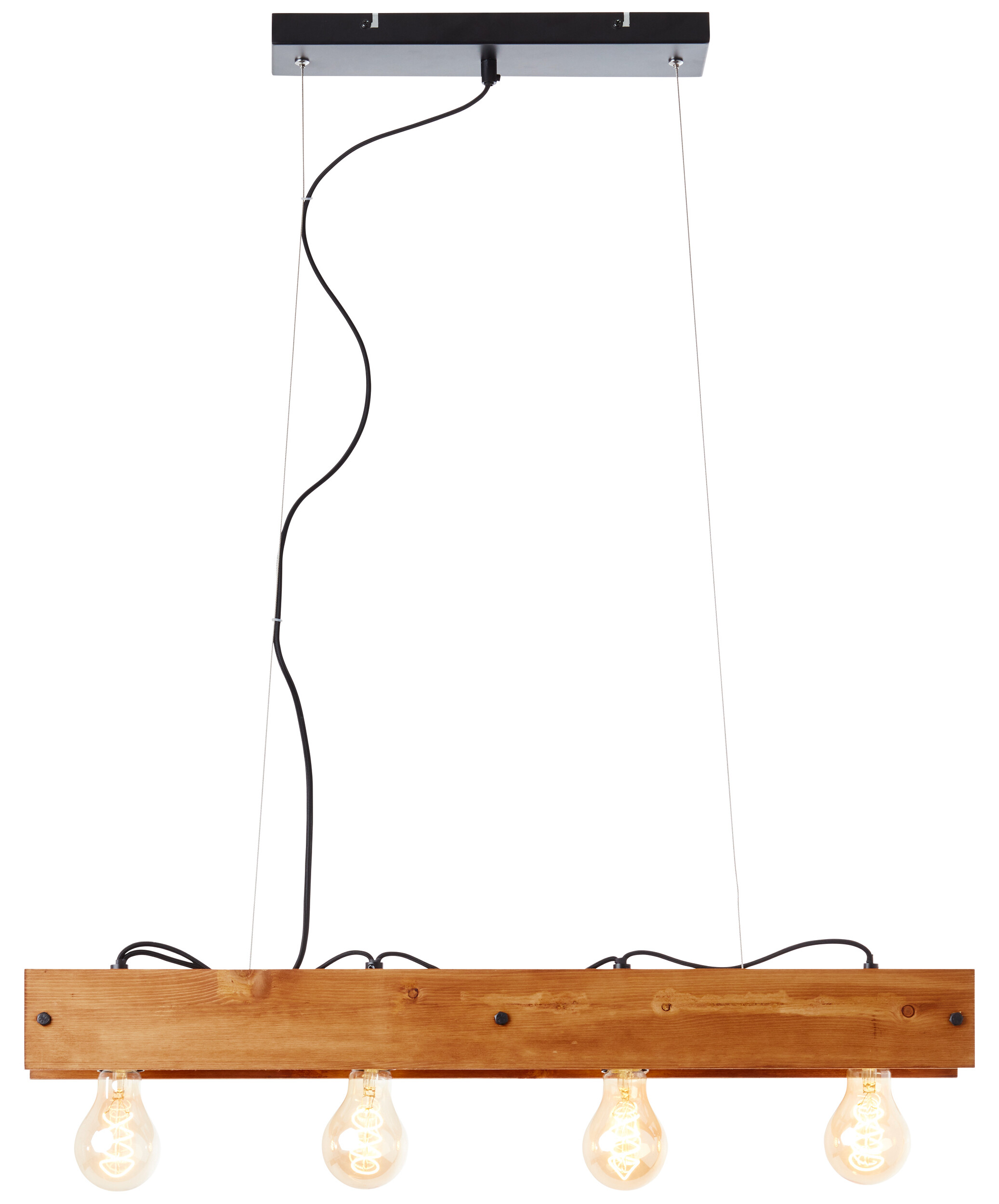 Brilliant Pendelleuchte Calandra 99451/76 schwarz Metall Holz B/H/L: ca. 75x150x13,5 cm E27 4 Brennstellen