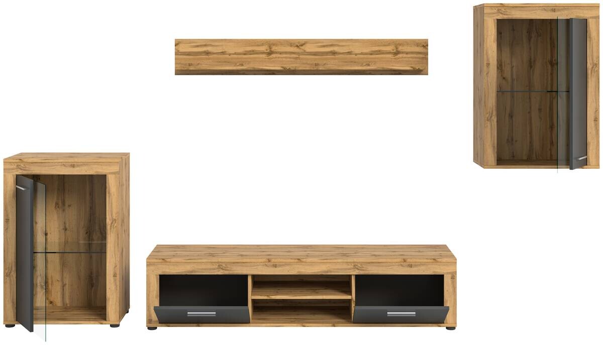 Wohnwand Jam Eiche Wotan Nachbildung grau B/H/T: ca. 310x169x35 cm