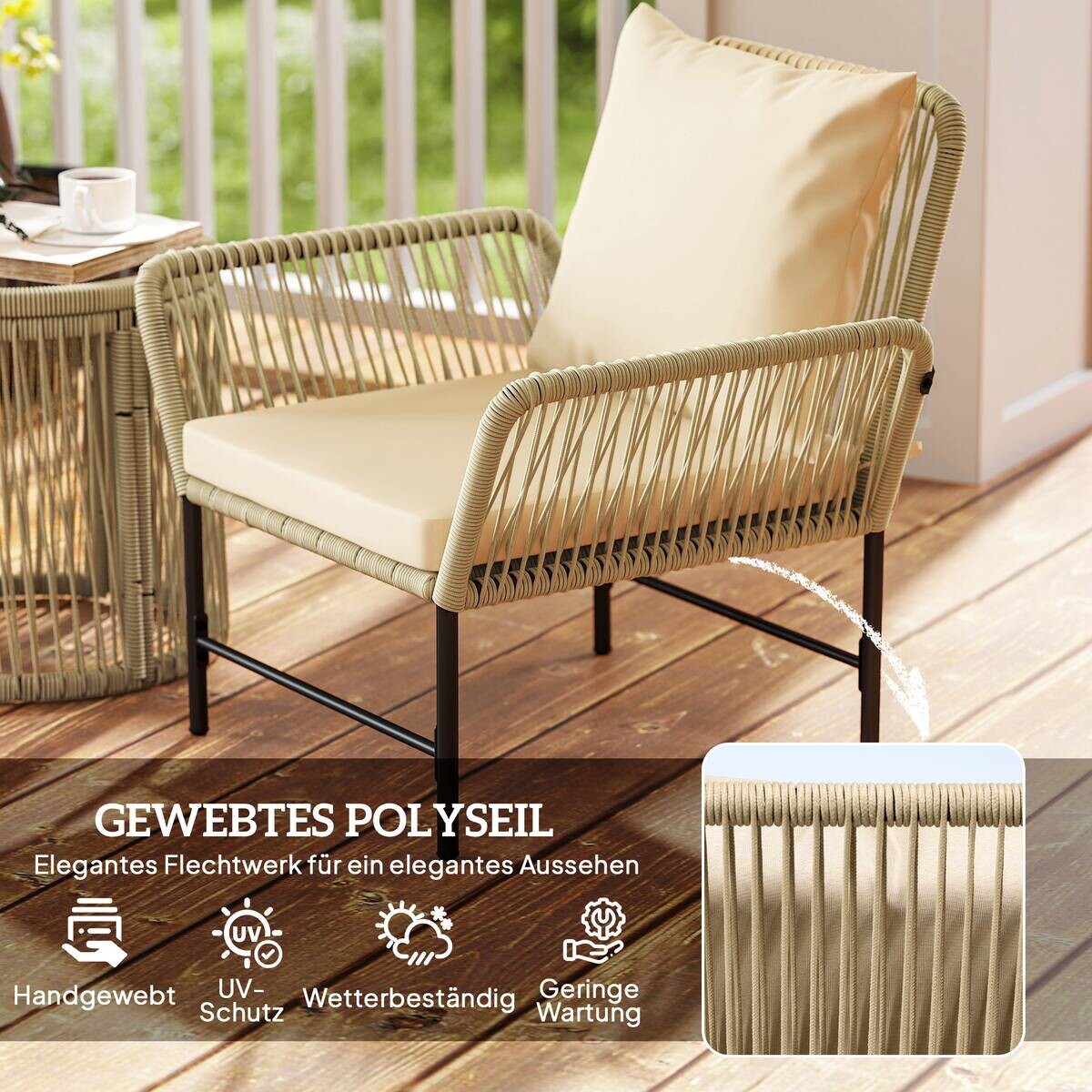 Outsunny Rattan Gartenmöbel-Set khaki Polyethylen B/H/L: ca. 74x79x80 cm