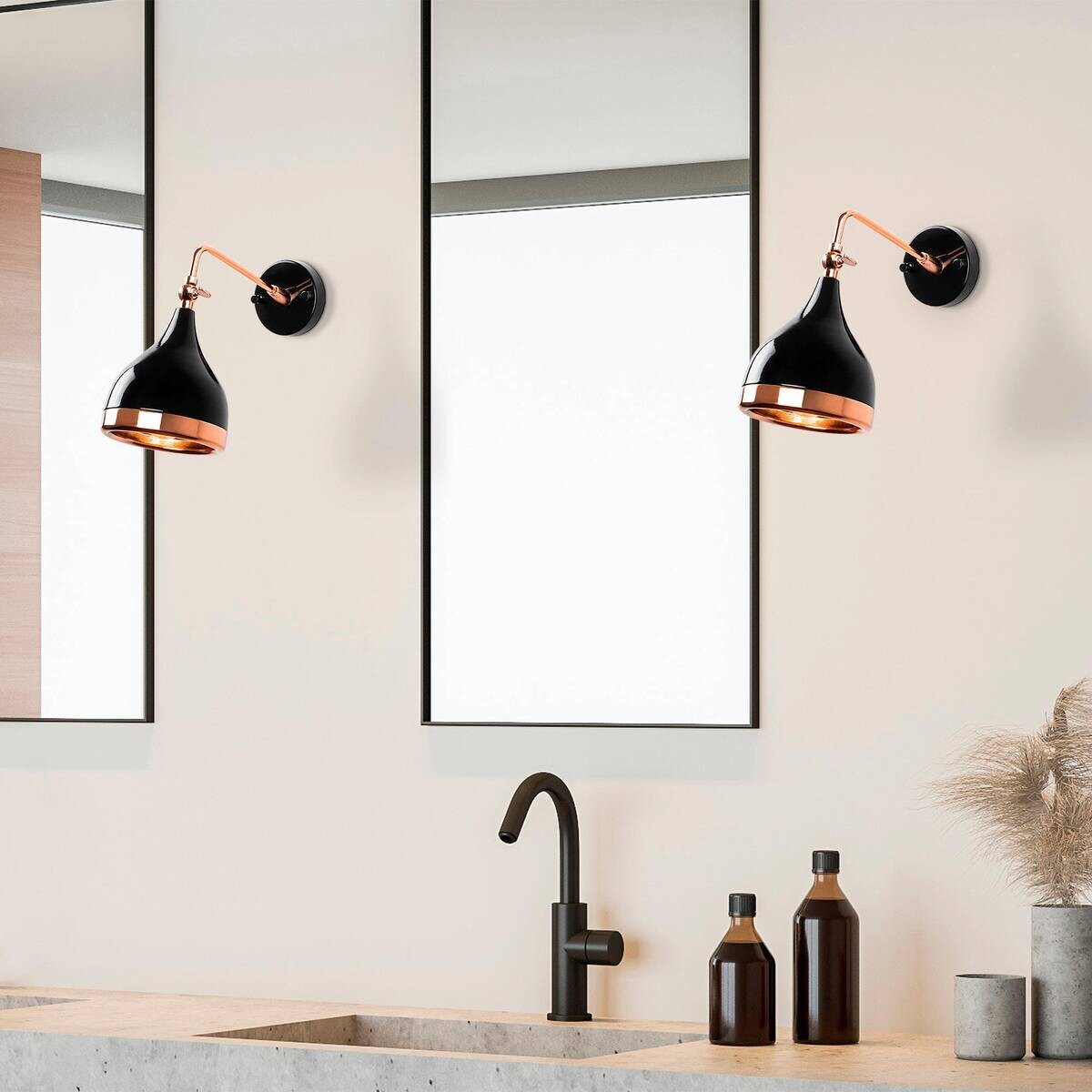 Opviq Wandleuchte Yildo Kupfer schwarz Metall B/H/T/L/D: ca. 32x26x32x14x14 cm E27 1 Brennstellen