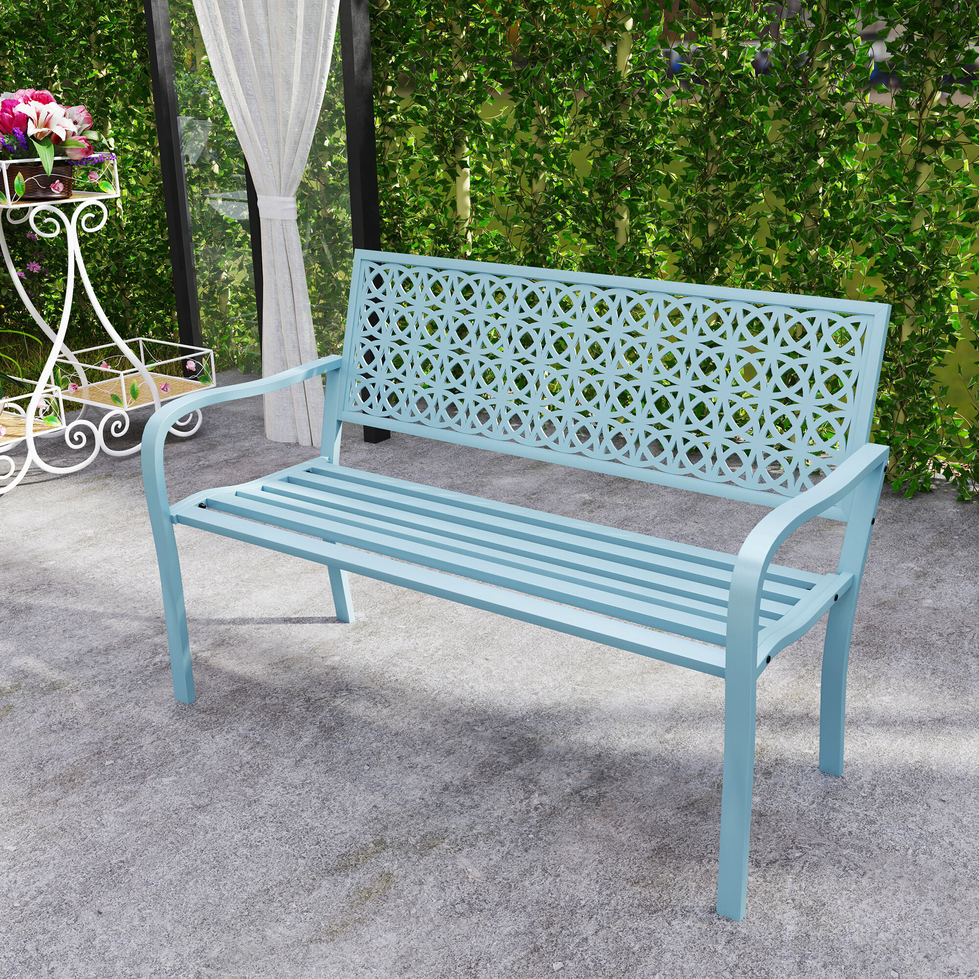 Outsunny Gartenbank blau Stahl B/H/L: ca. 63x85x127 cm