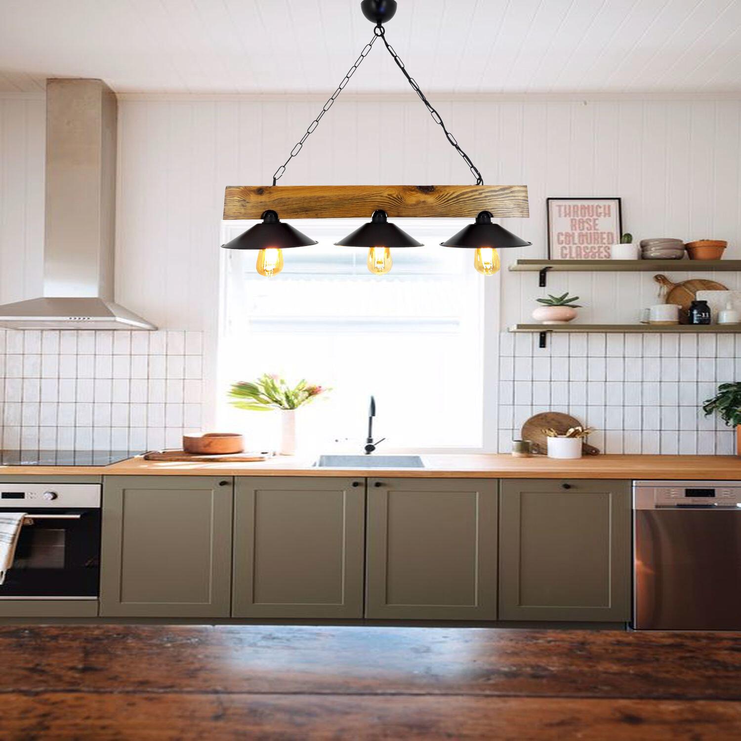 Opviq Pendelleuchte Üc Sapka Avize schwarz nussbaum B/H/T/L: ca. 80x65x22x80 cm E27 3 Brennstellen