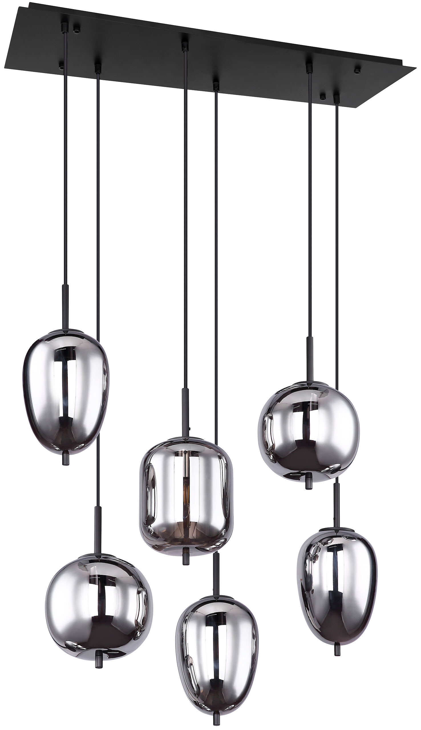GLOBO Pendelleuchte Blacky schwarz Rauch Metall Rauchglas B/H/L: ca. 34x120x80 cm E14 6 Brennstellen