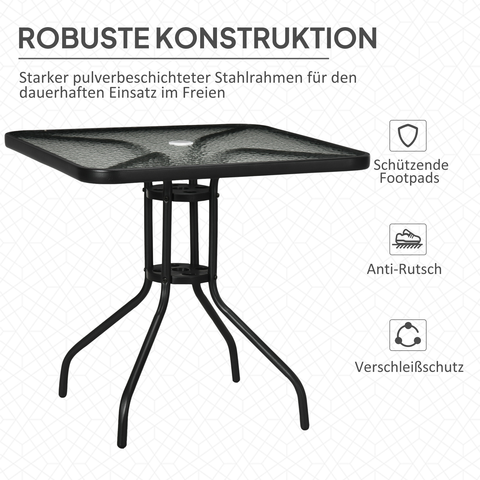 Outsunny Gartentisch schwarz Glas B/H/L: ca. 76x72x76 cm