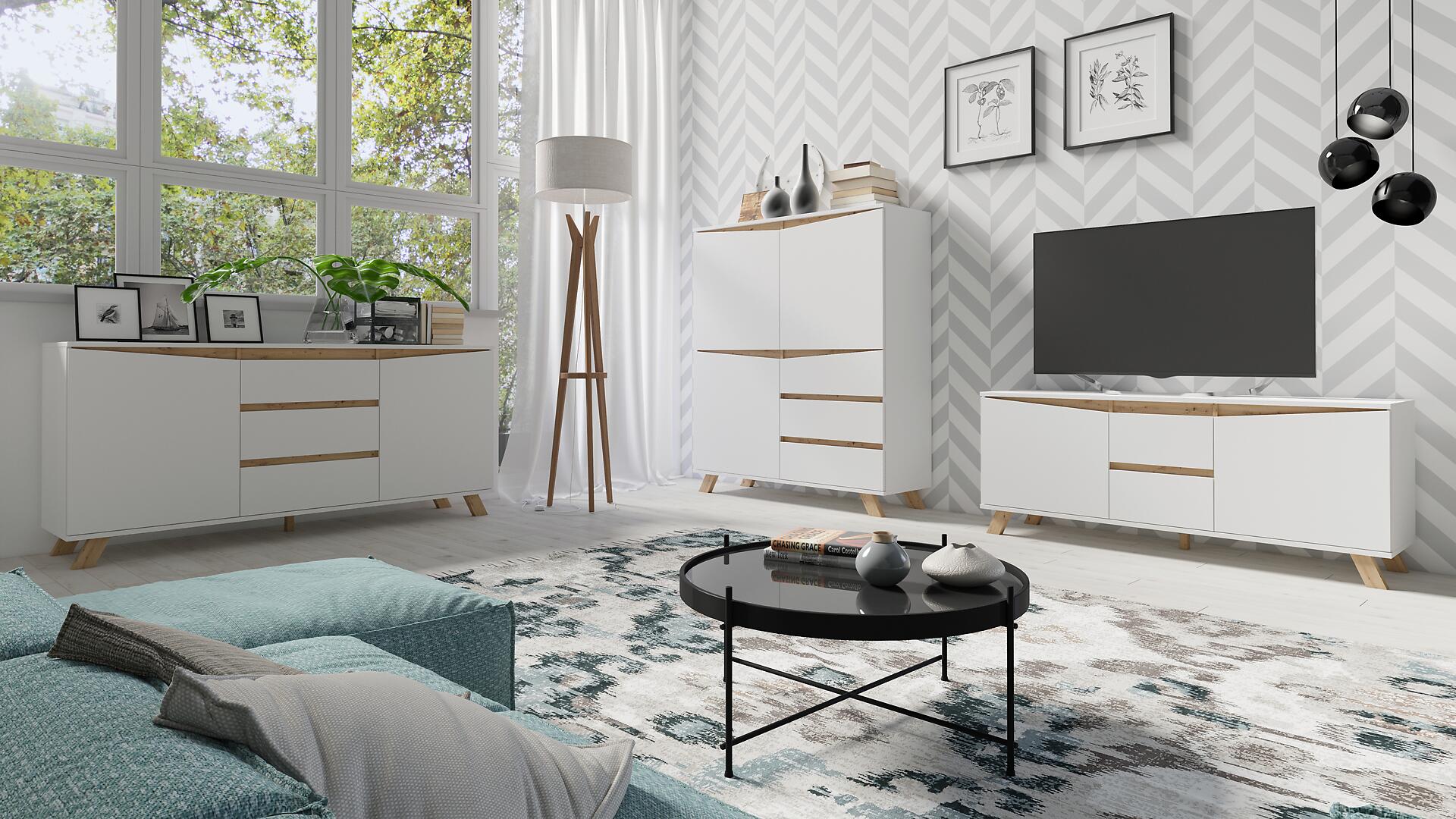 Sideboard VALENTIN weiß Eiche Nachbildung B/H/T: ca. 180x80x38 cm