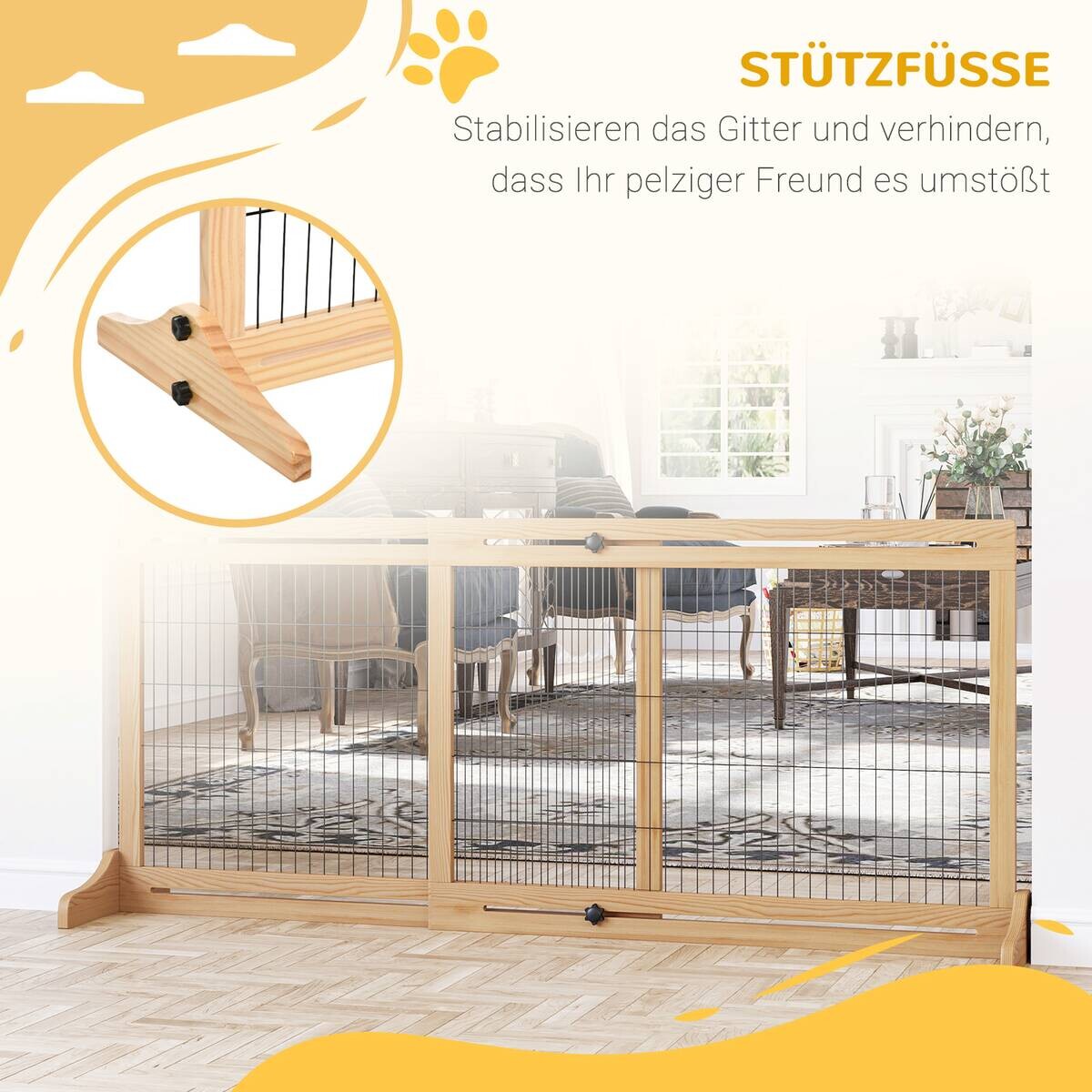 PawHut Hunde Absperrgitter natur Stahl B/H/L: ca. 36x69x183 cm