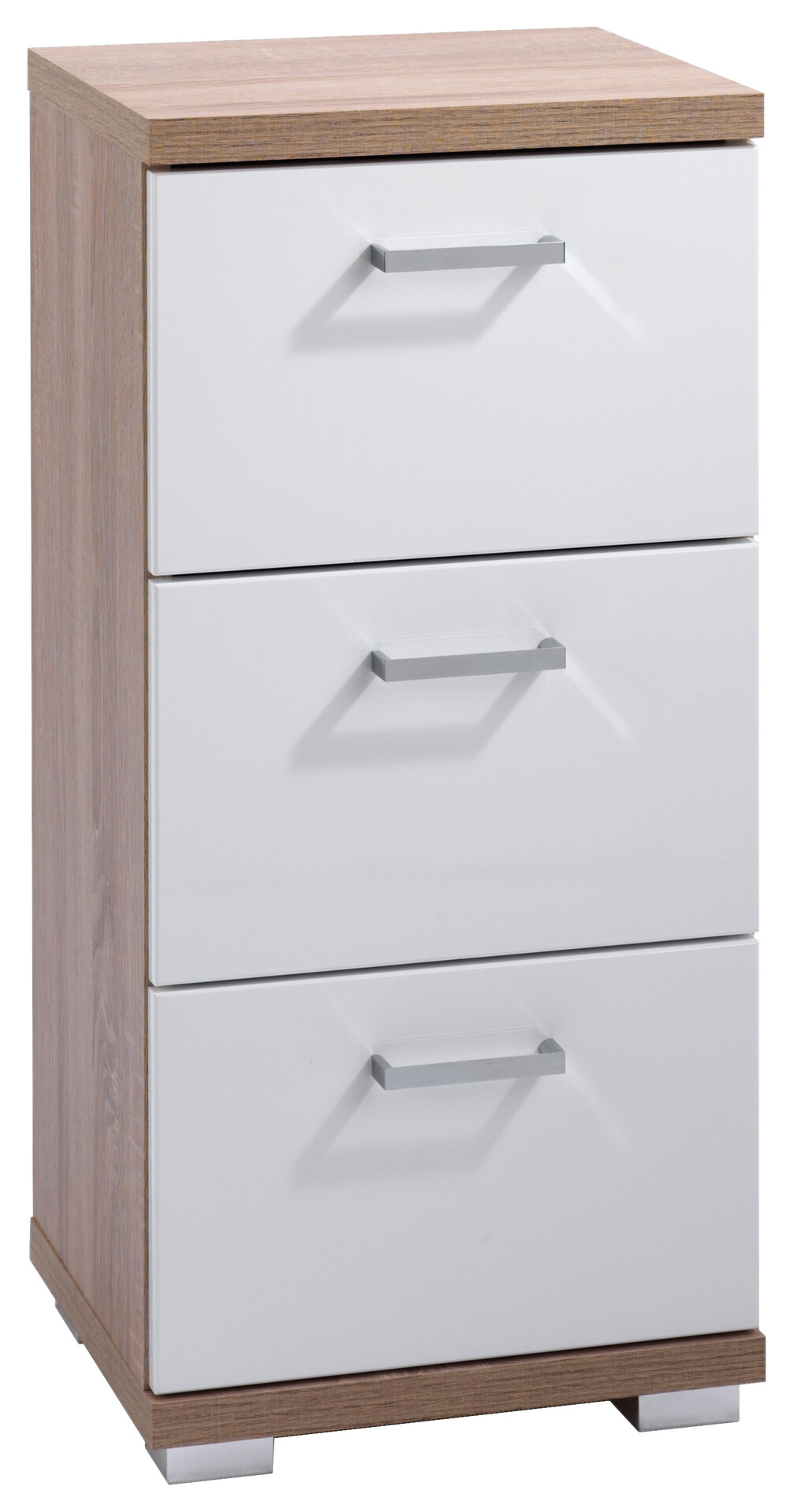 Schrank NEBRASKA Eiche Nachbildung weiß Hochglanz silber verchromt B/H/T: ca. 35x74x31,5 cm