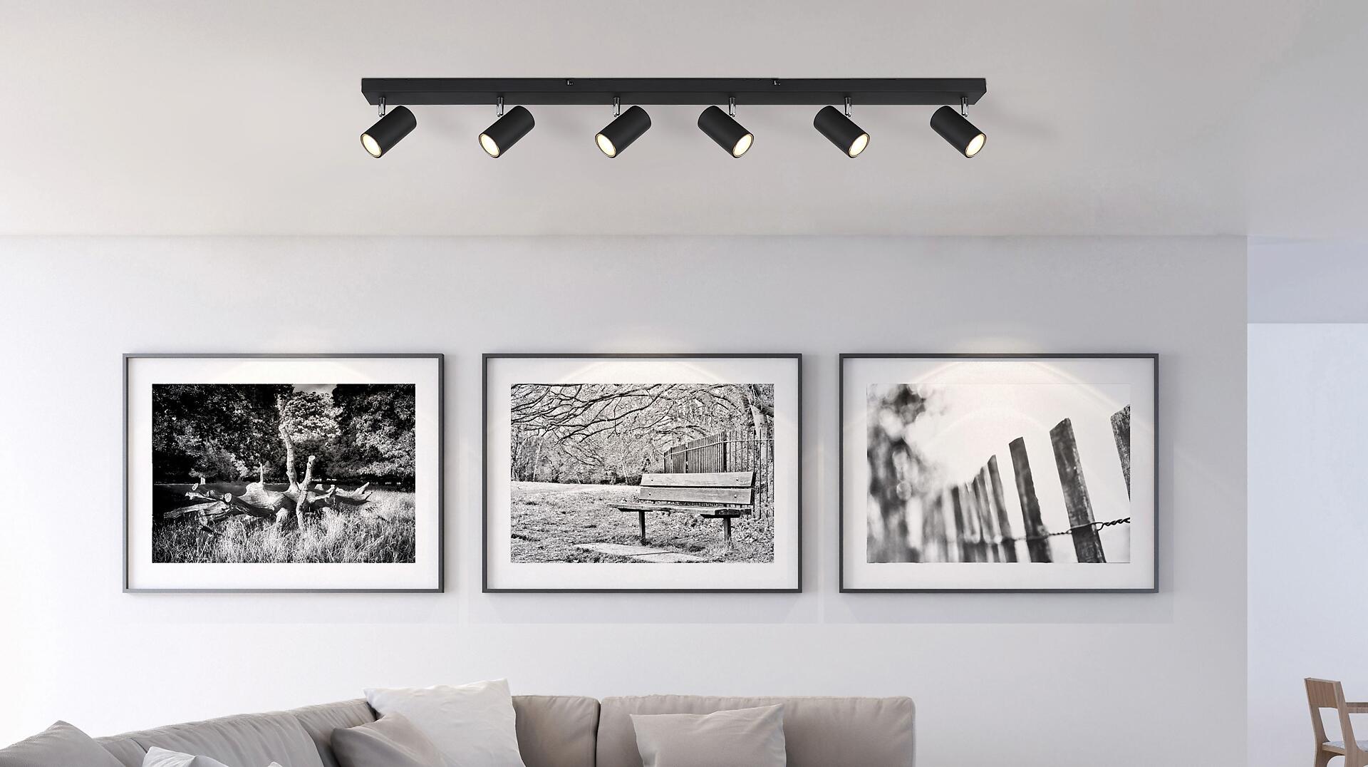 GLOBO Spot Robby schwarz Metall B/H/T: ca. 6x12x115 cm GU10 6 Brennstellen