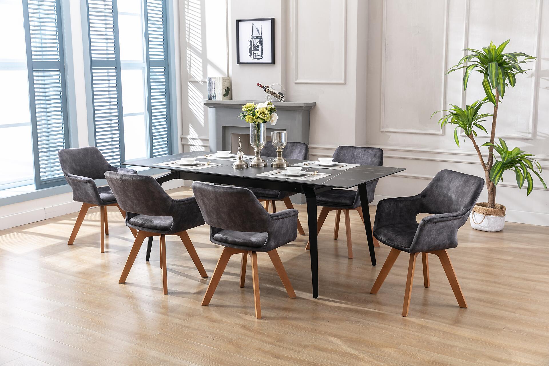 Stuhl KLARA  2er-Set anthrazit Vintage Samt Holz B/H/T: ca. 52x89x63,5 cm