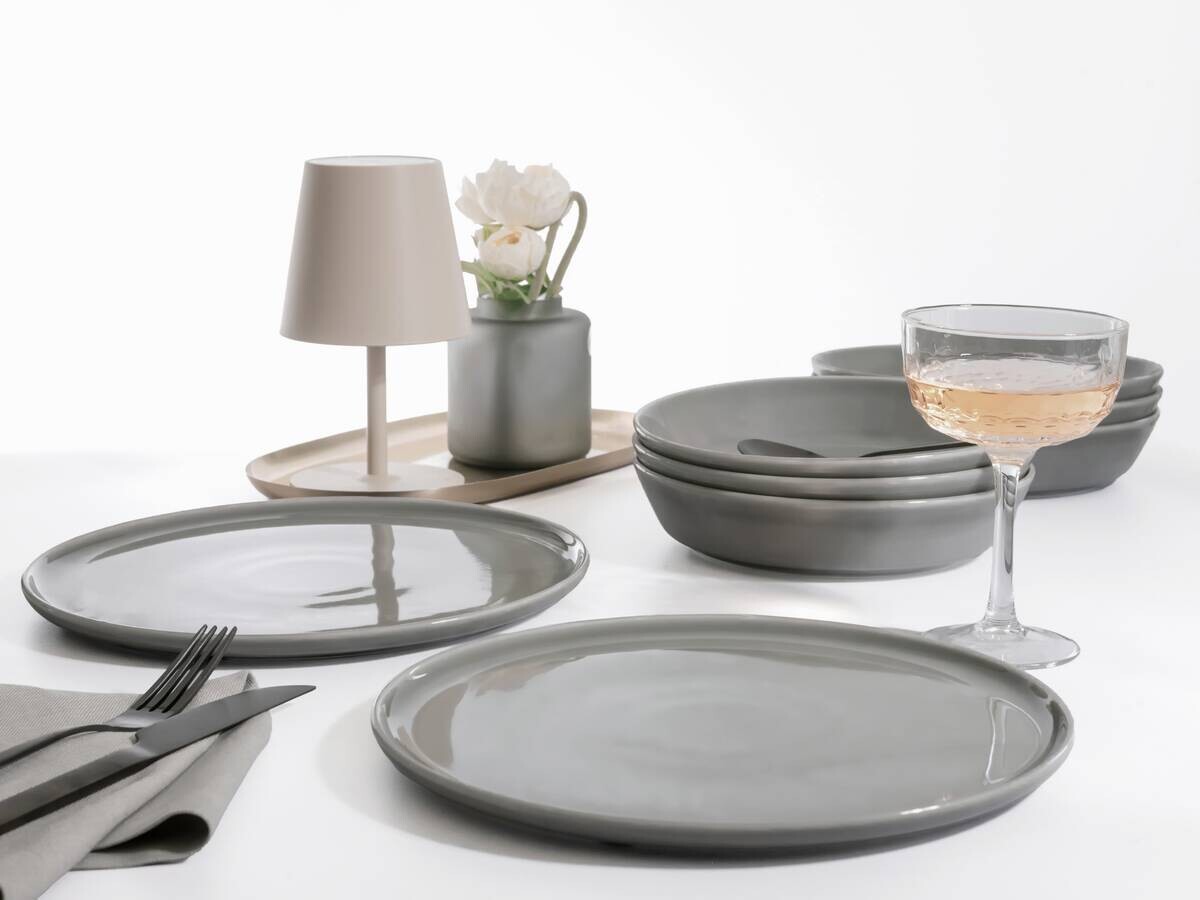 CreaTable Tafelservice Chef Collection grau Porzellan 12 tlg.