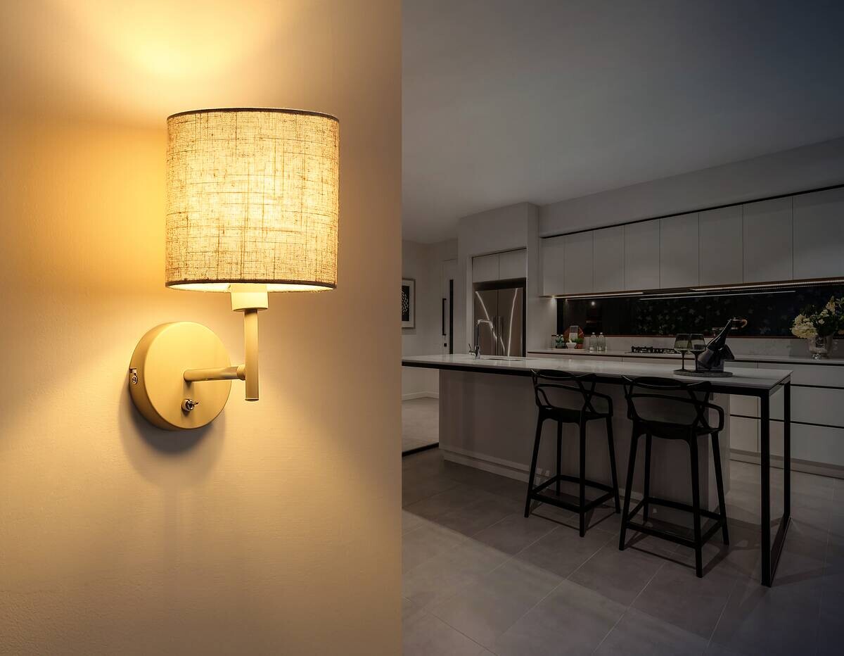 Wandleuchte sand Textil Metall B/H/L: ca. 20x26x15 cm