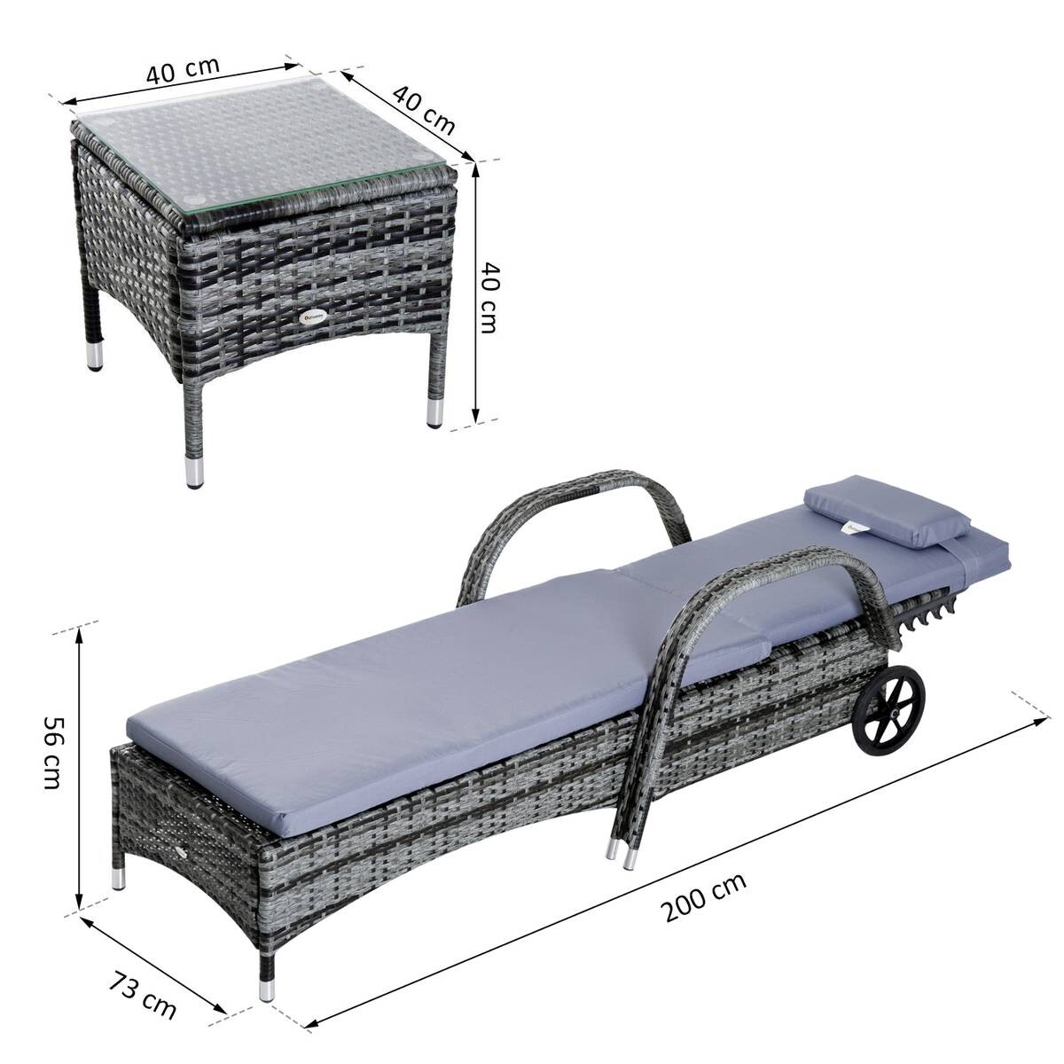 Outsunny Gartenliege grau Metall