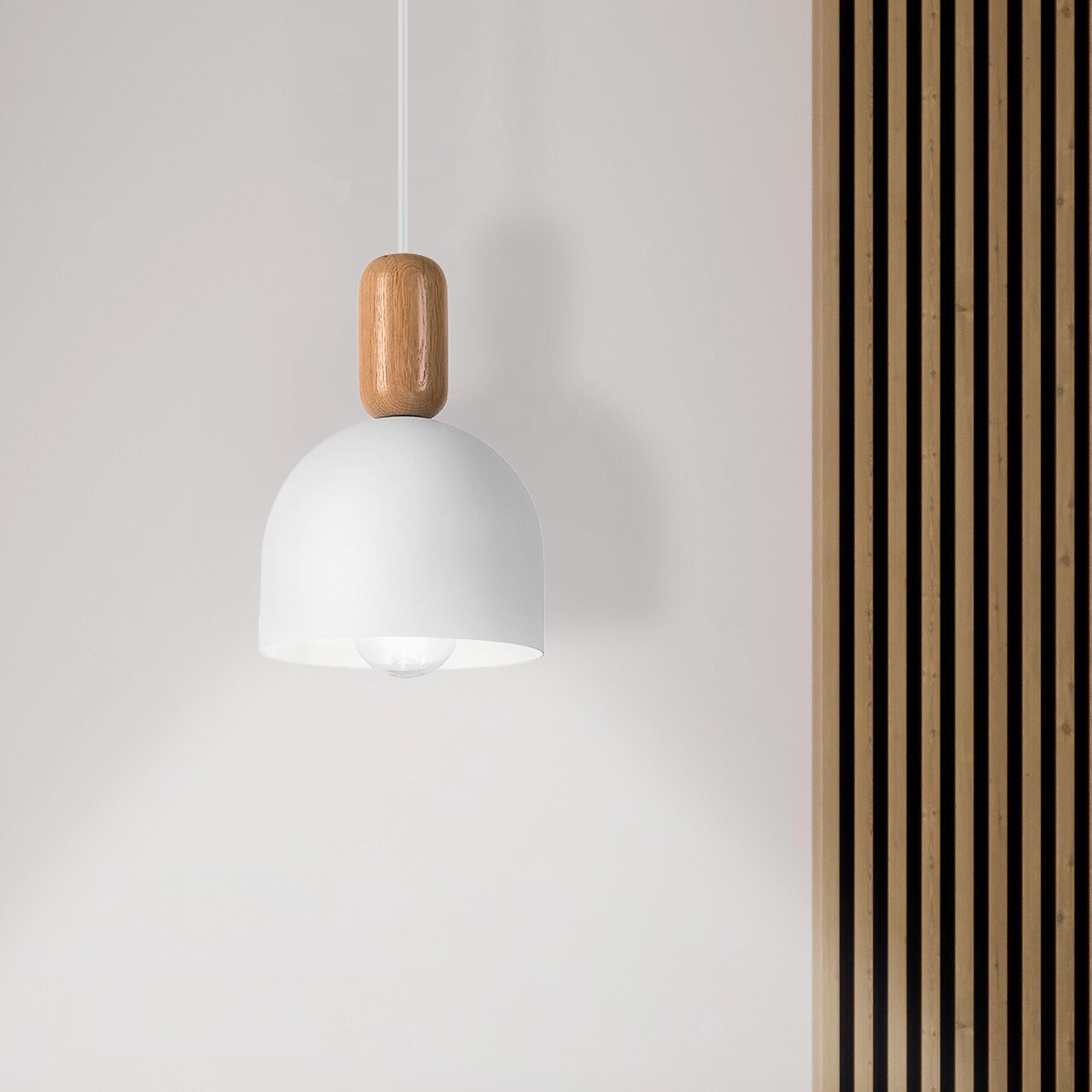 Lamkur Hängeleuchte Eiche weiß Holz Stahl B/H/L: ca. 15,5x102x15,5 cm E27 1 Brennstellen