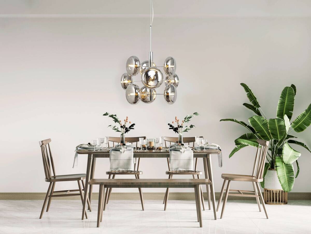 Näve Leuchten Pendelleuchte 7092897 Chrom Metall Glas B/H/T: ca. 53x55x53 cm G9 9 Brennstellen