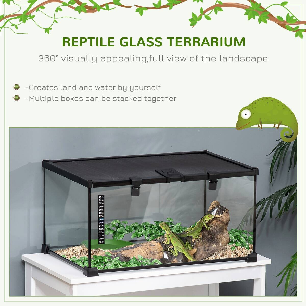 PawHut Terrarium schwarz Edelstahl B/H/L: ca. 30x50x25 cm