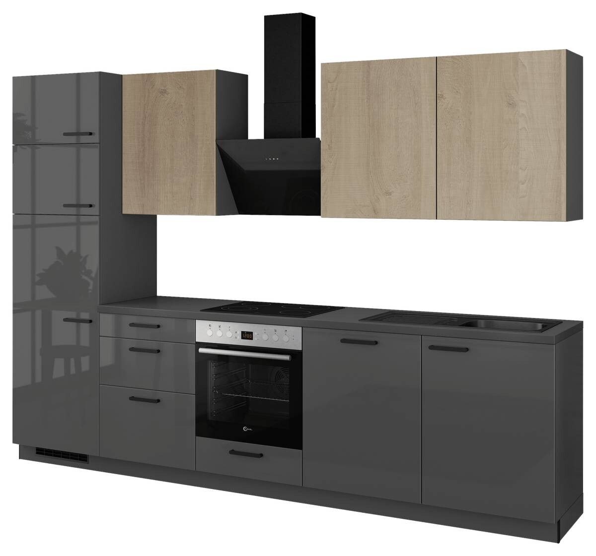 artego Küchenblock Eco Graphit Lack Hochglanz Toffee Sherwood matt Nachbildung B/T: ca. 300x60 cm