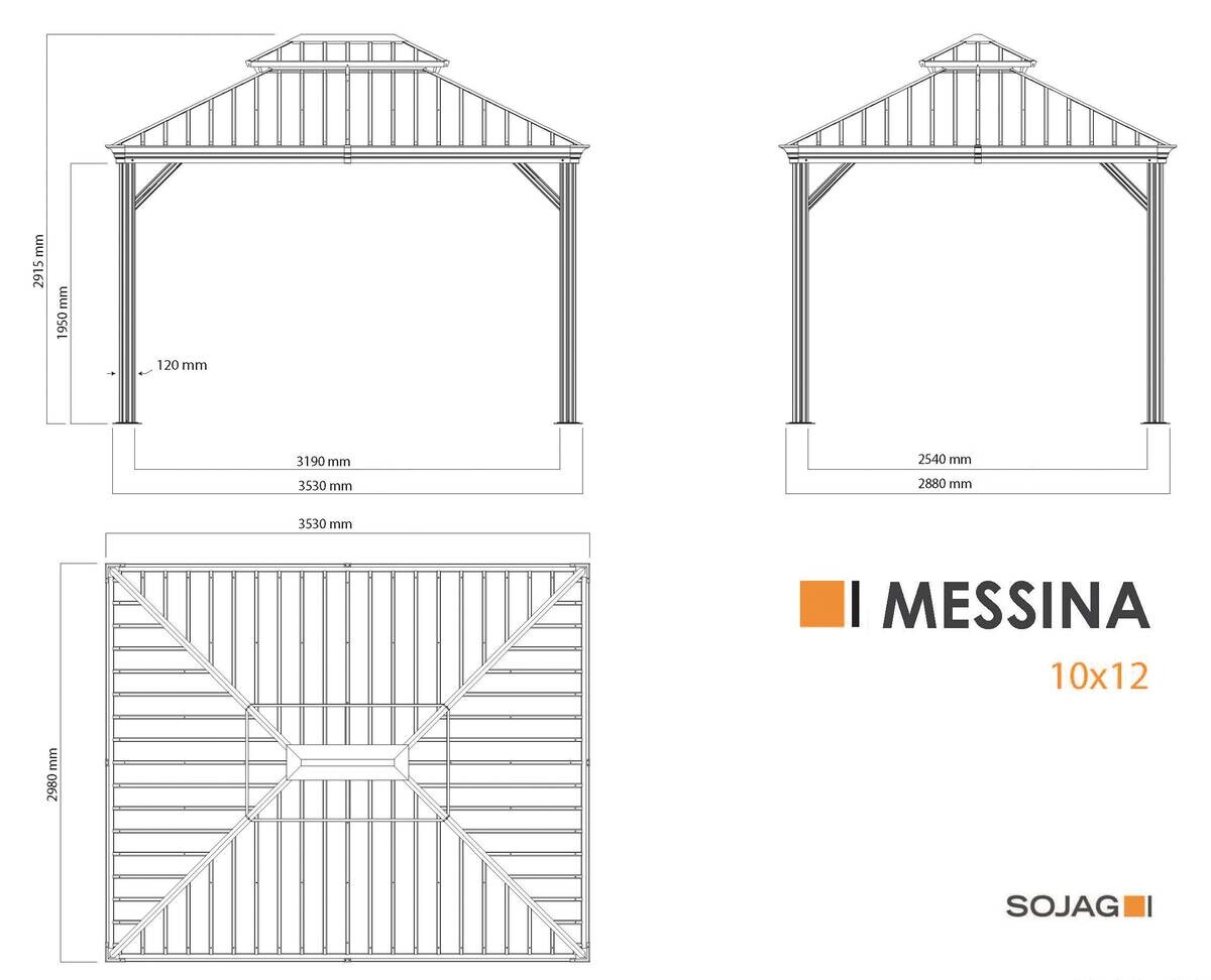 Sojag Pavillon Messina anthrazit Metall B/H/L: ca. 363x292x298 cm